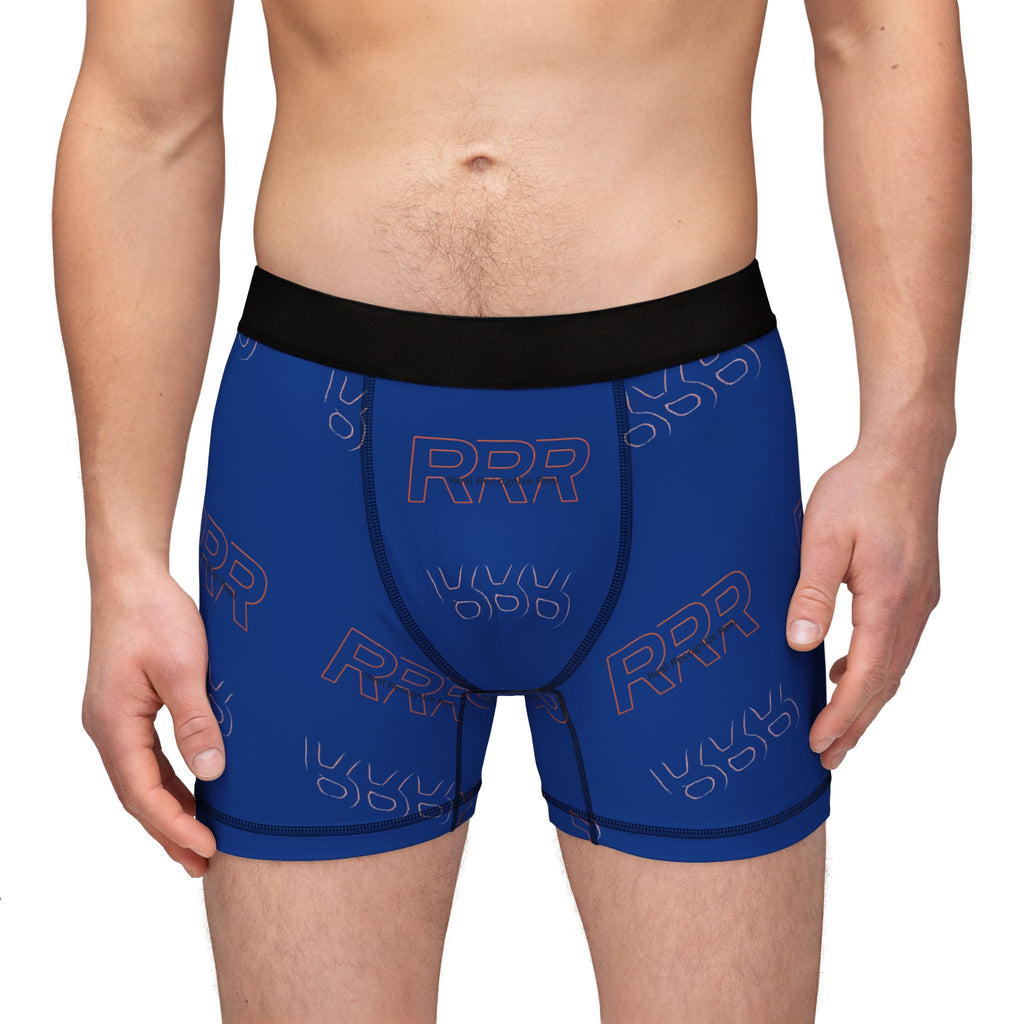 Blue All-Over Print Boxer Briefs with Subtle Repeat Logo