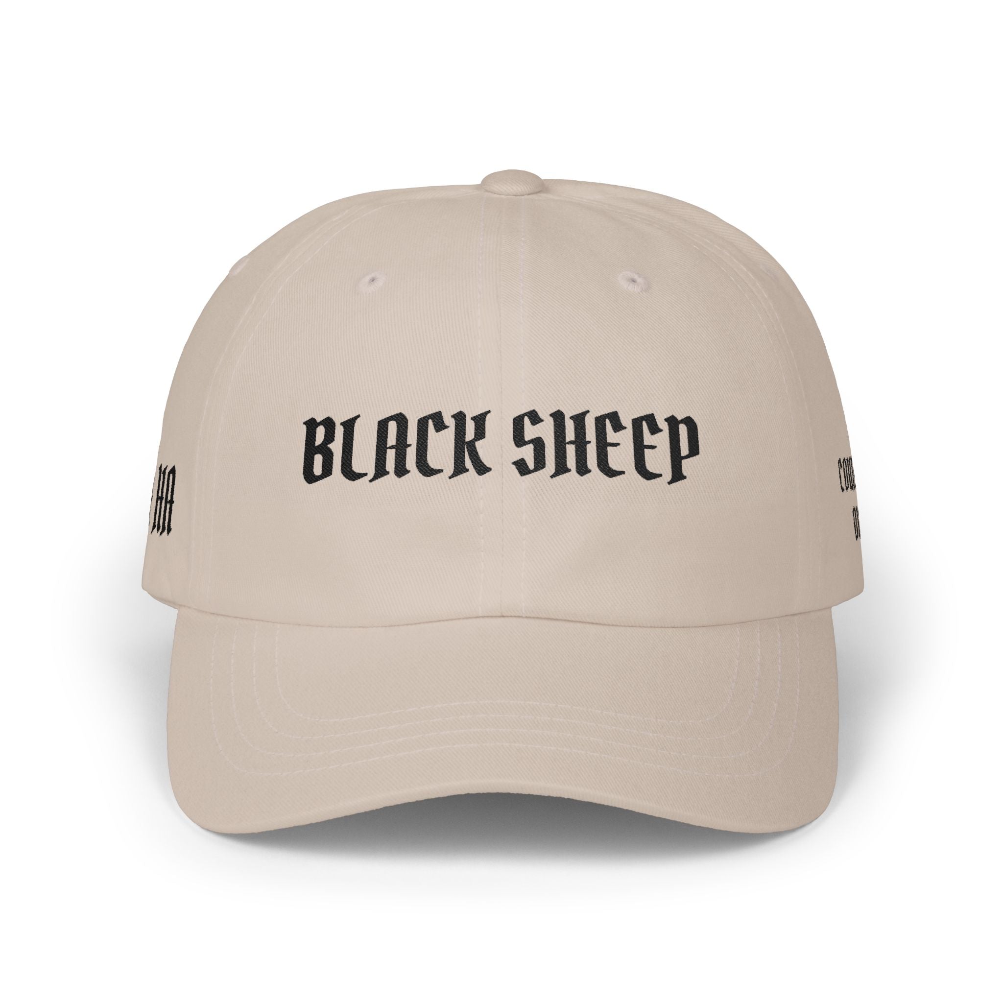 Black Sheep Dad Cap — Gothic Text Embroidered Baseball Hat