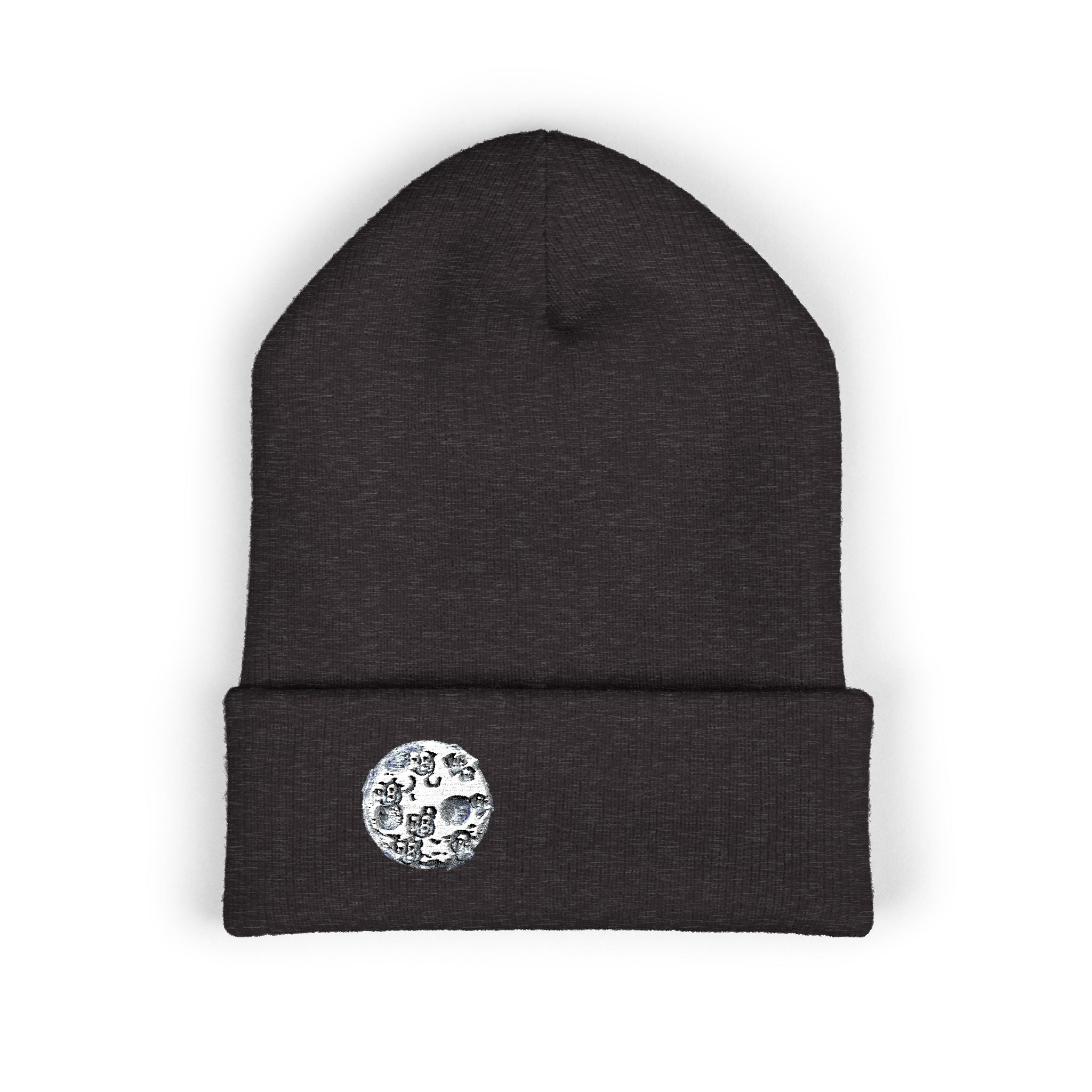 Embroidered DIFFERENT BREED [DB] ABBREVIATED Moon Patch Cuffed Beanie — Cozy Yellow Knit Winter Hat