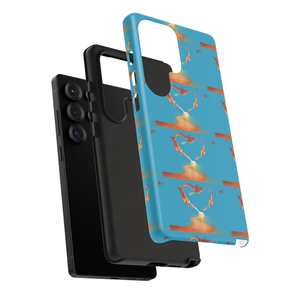 Heart Flame Tough Phone Case — Blue Sunset Protective Cover