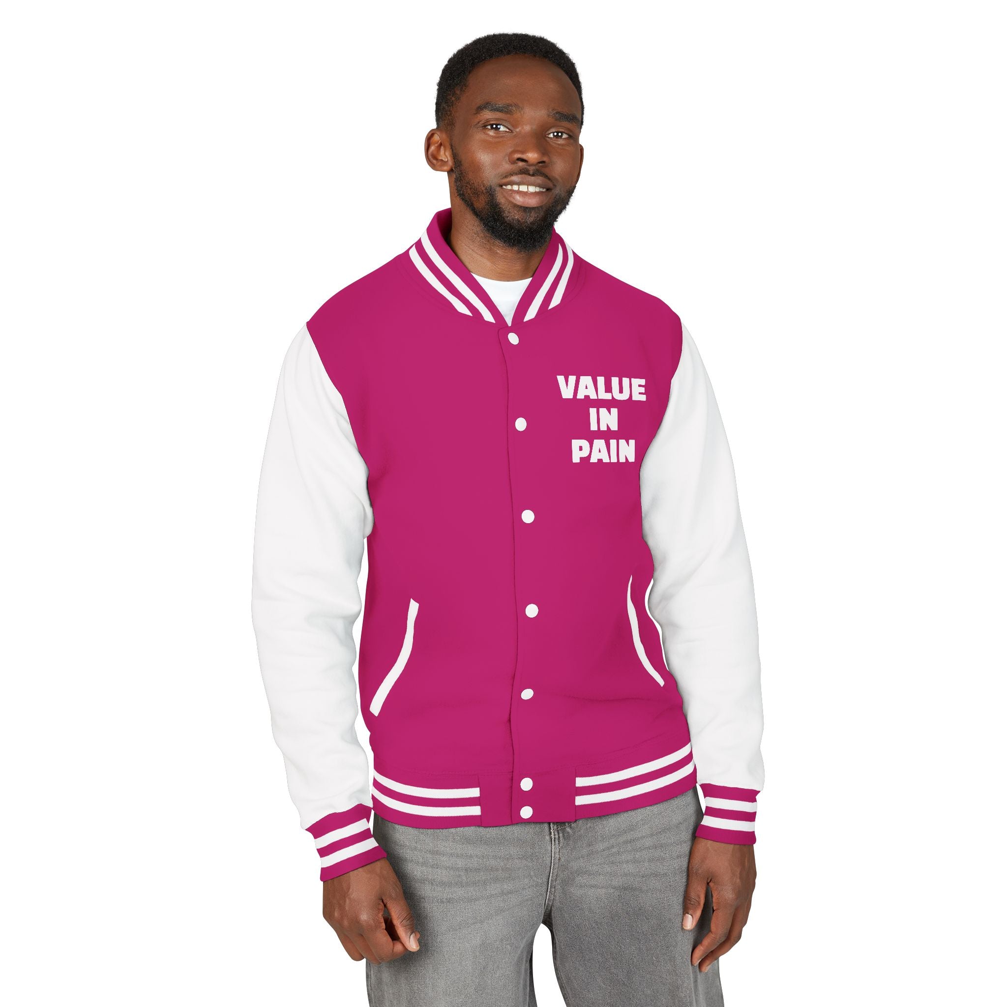 Letterman Jacket — Small Neon Portrait Patch & Repeated 'Different Breed Apparel' Back Print