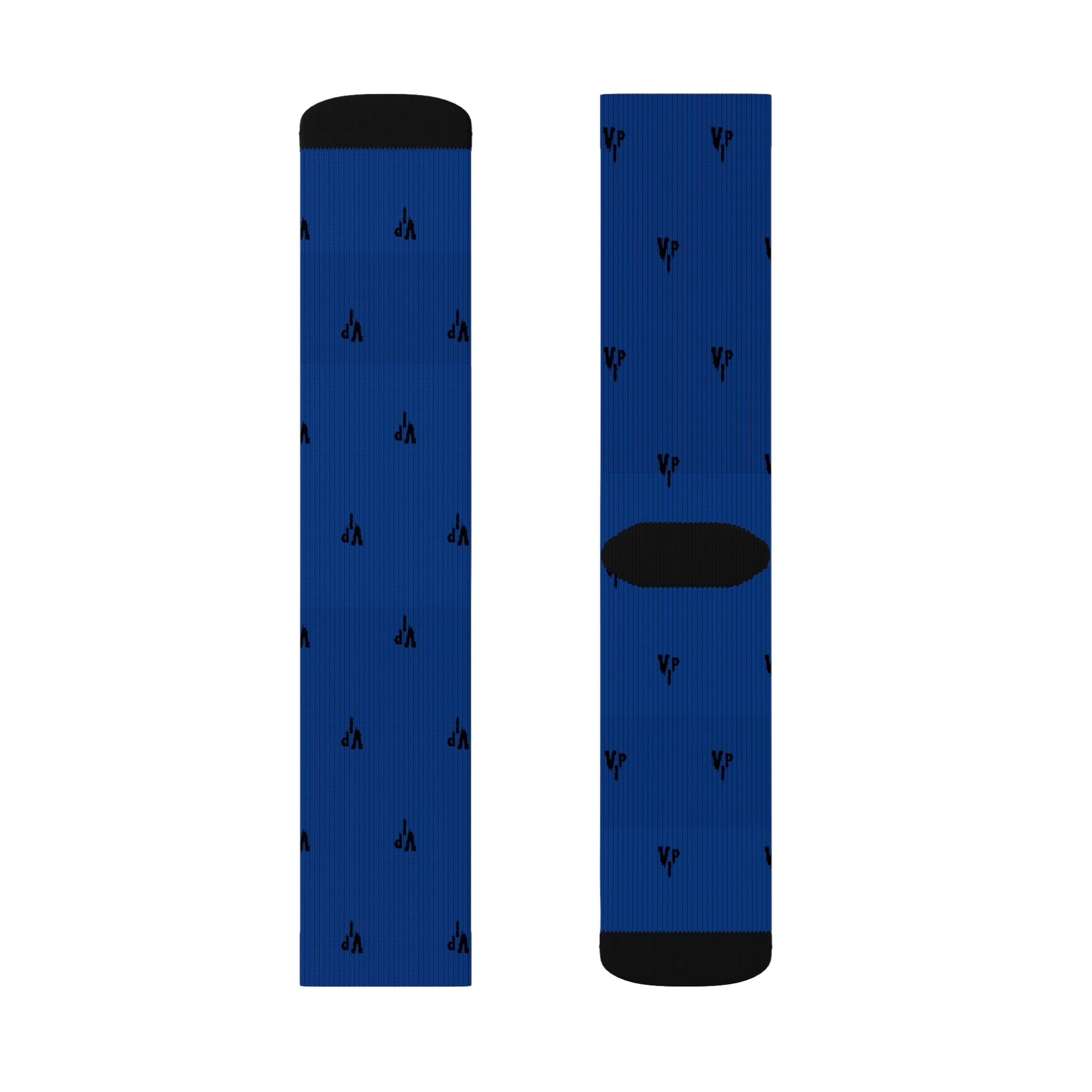 Blue Patterned Sublimation Socks — Small Black Arrow Motif Crew Socks