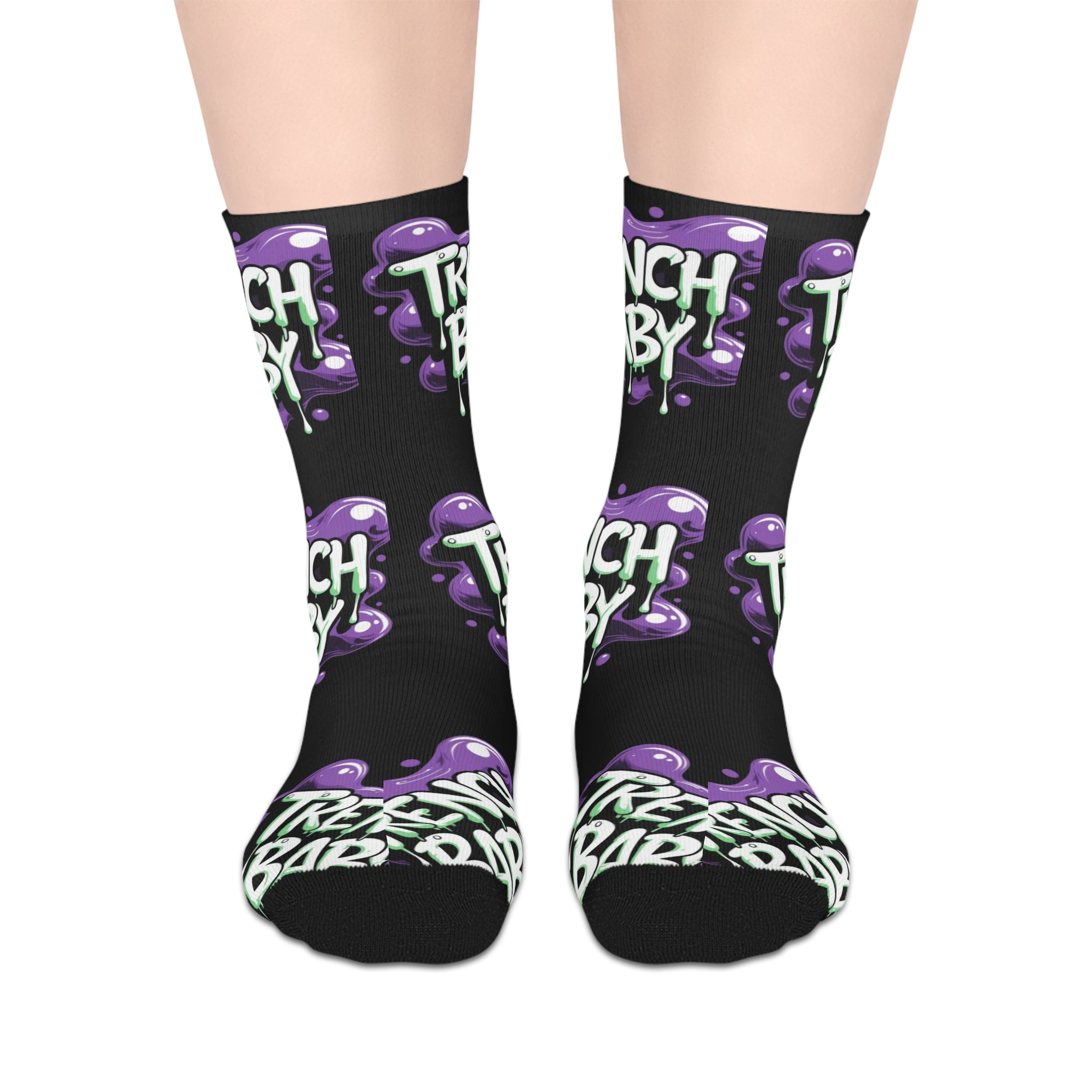 Mid Socks — "Trench Baby" Purple Drip Graphic Socks (Goth Punk Streetwear)