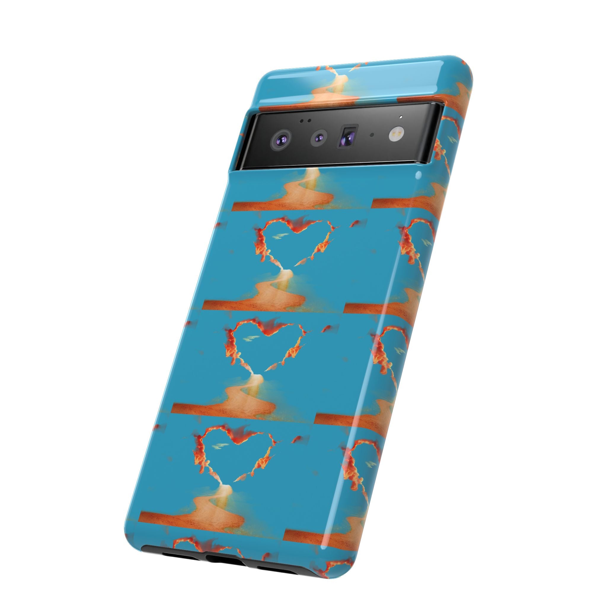 Heart Flame Tough Phone Case — Blue Sunset Protective Cover