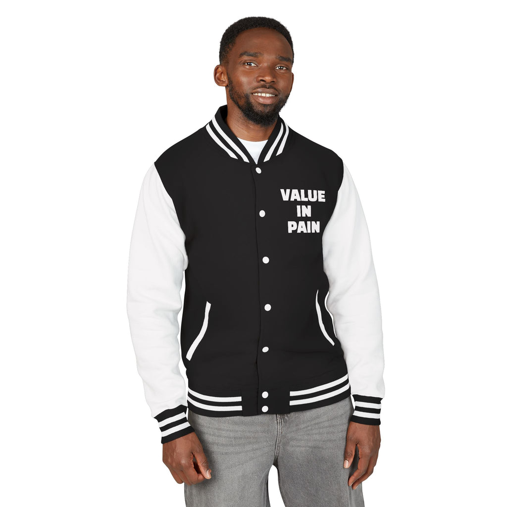 Letterman Jacket — Small Neon Portrait Patch & Repeated 'Different Breed Apparel' Back Print