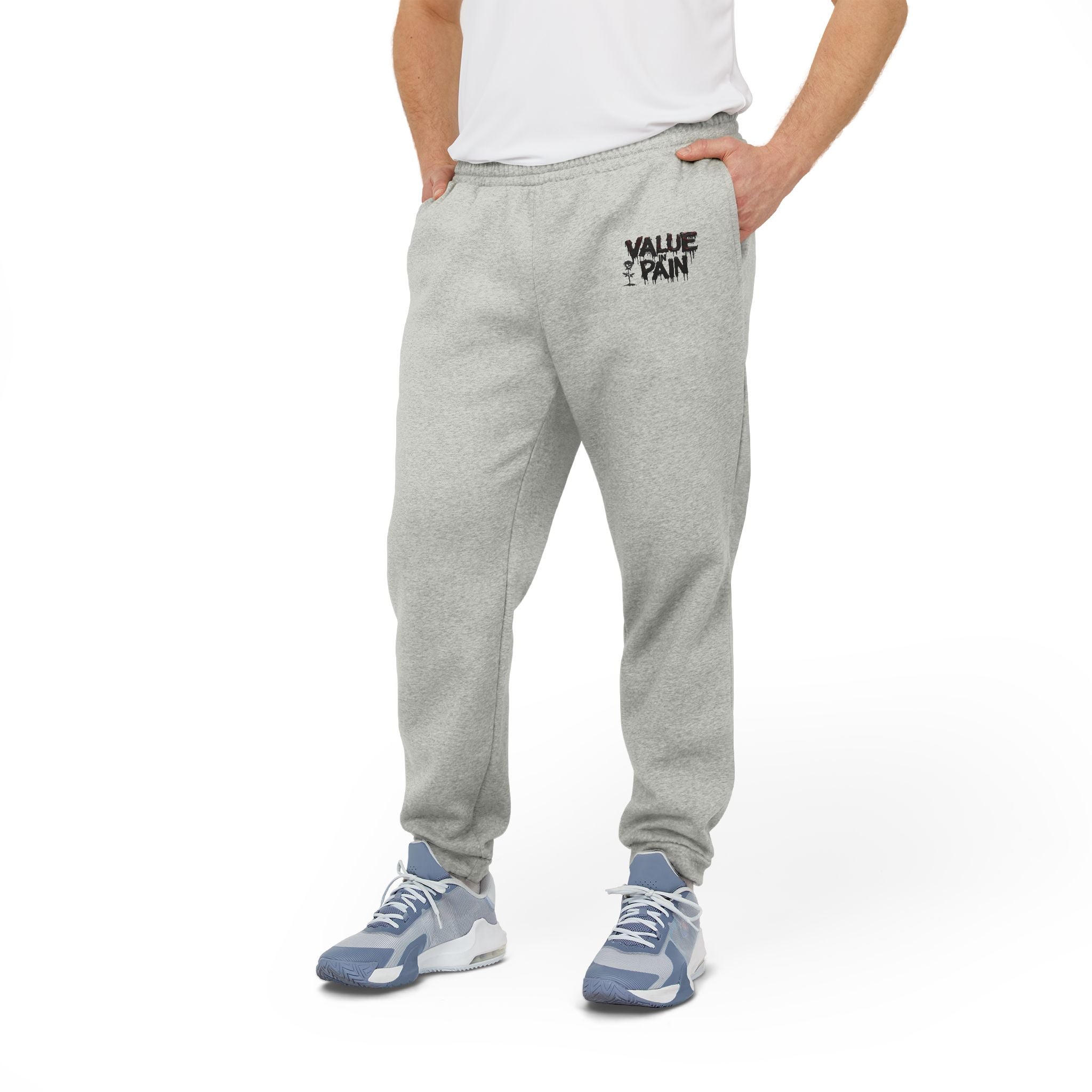 Embroidered Bear Logo Joggers — Grey Fleece Sweatpants