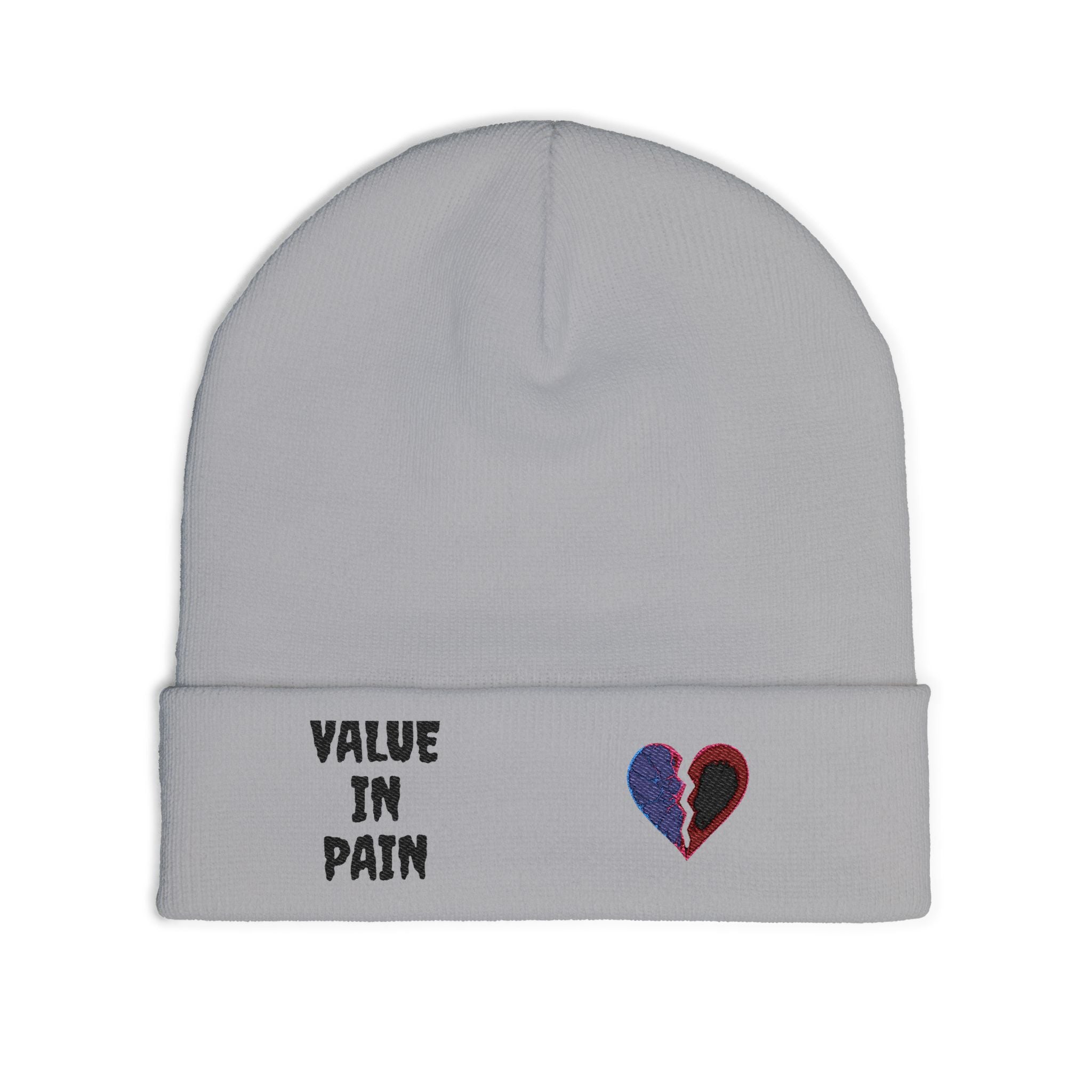 Embroidered 'Value in Pain' Knit Beanie — Broken Heart Winter Hat