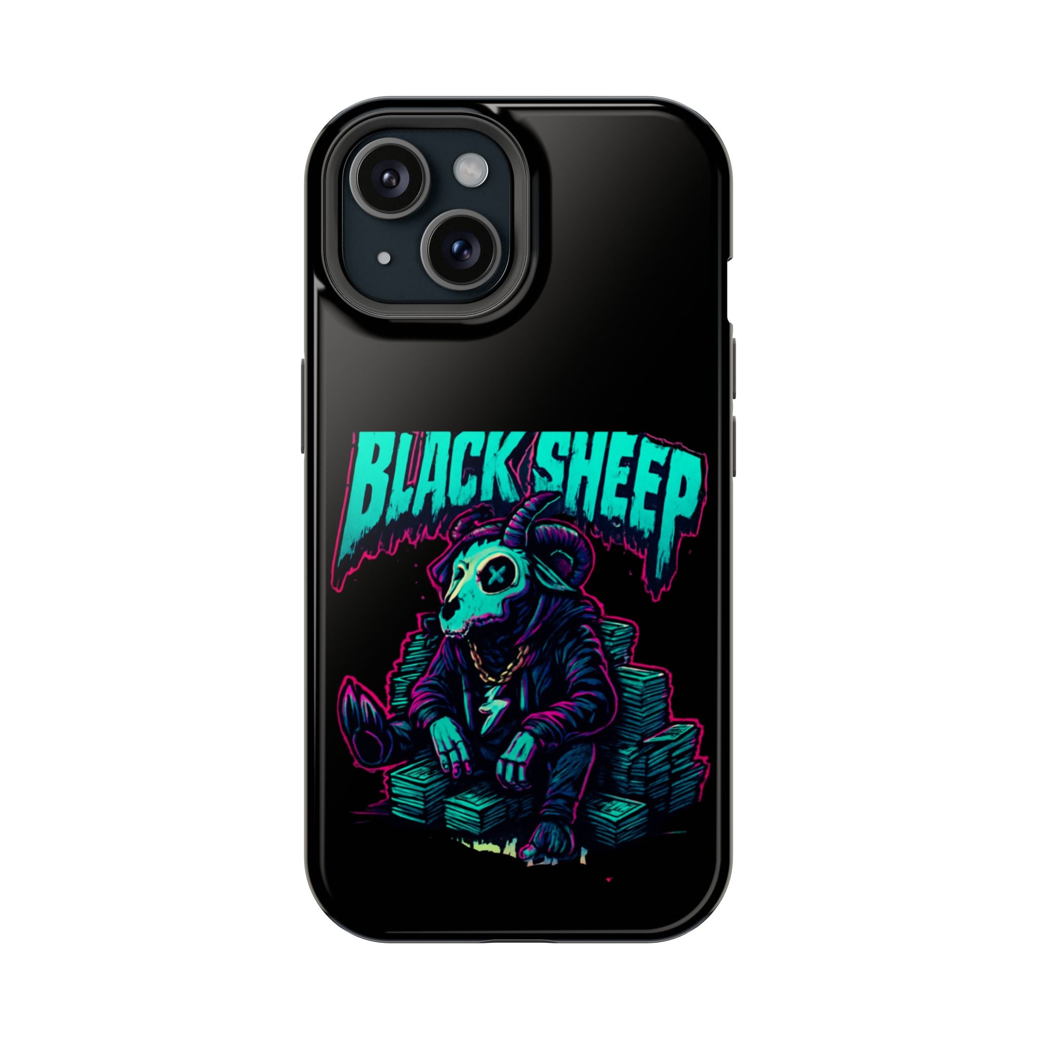Impact-Resistant Phone Case — “Black Sheep” Neon Skull Design