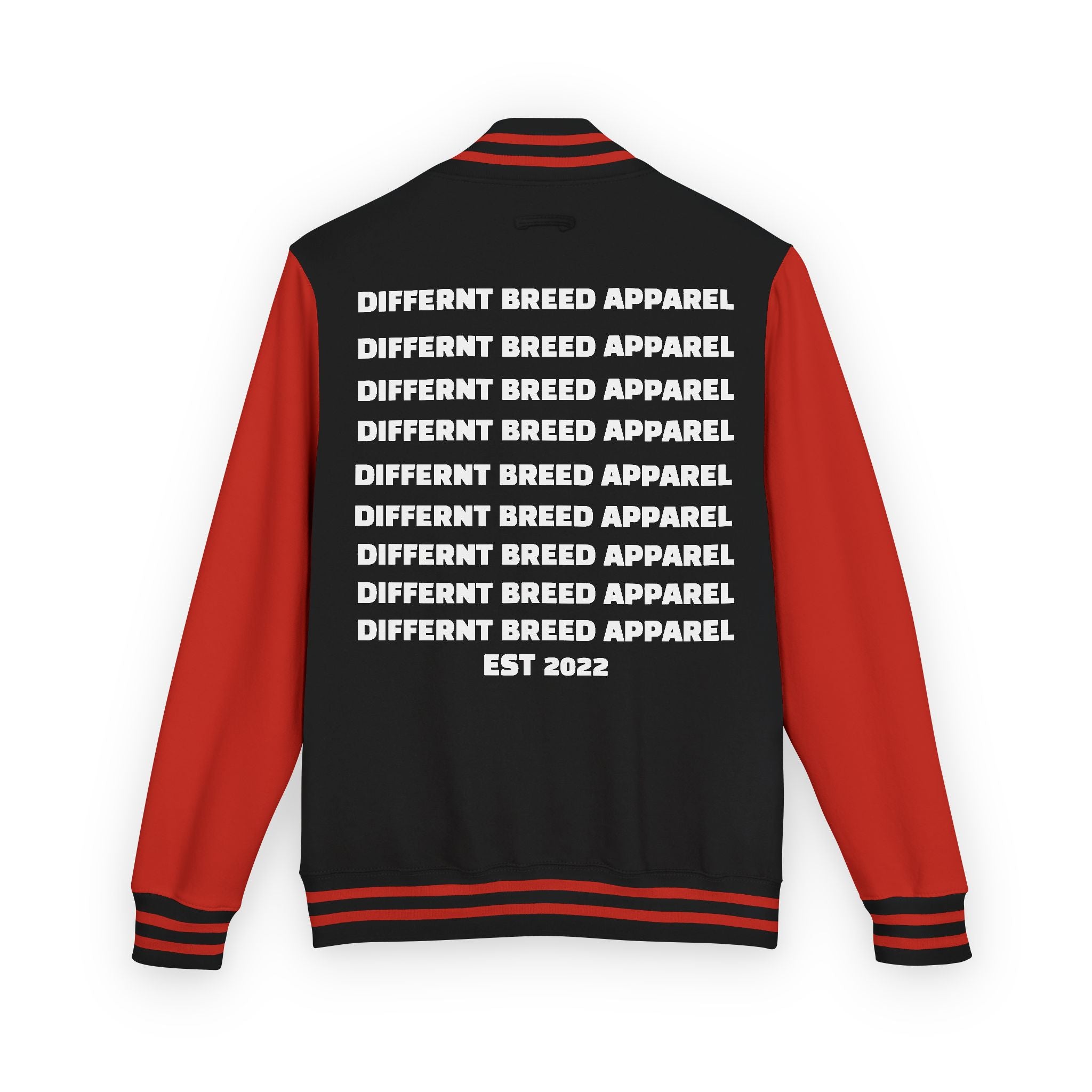 Letterman Jacket — Small Neon Portrait Patch & Repeated 'Different Breed Apparel' Back Print