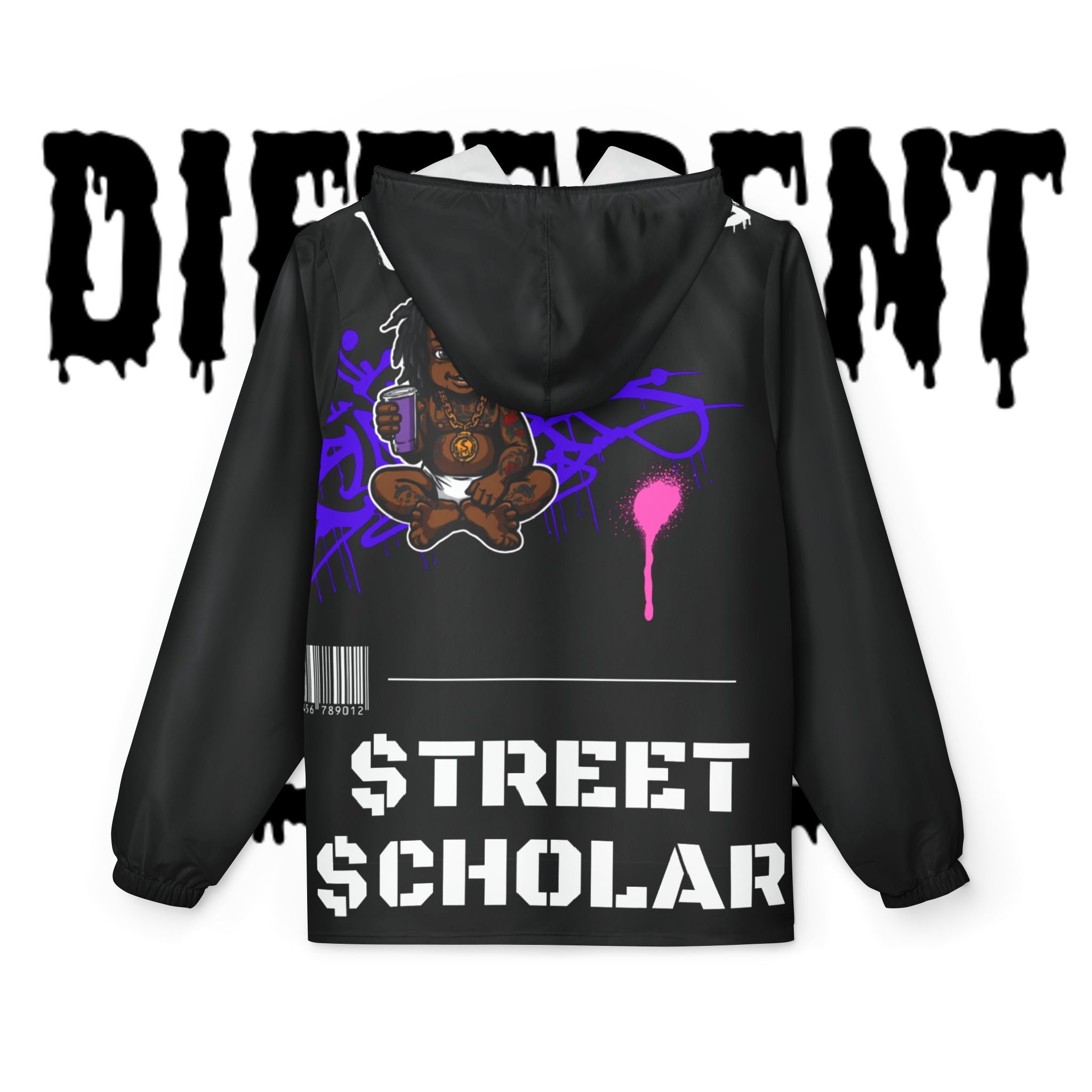 Street Scholar Windbreaker Jacket — Graphic Zip-Up Hooded Windbreaker