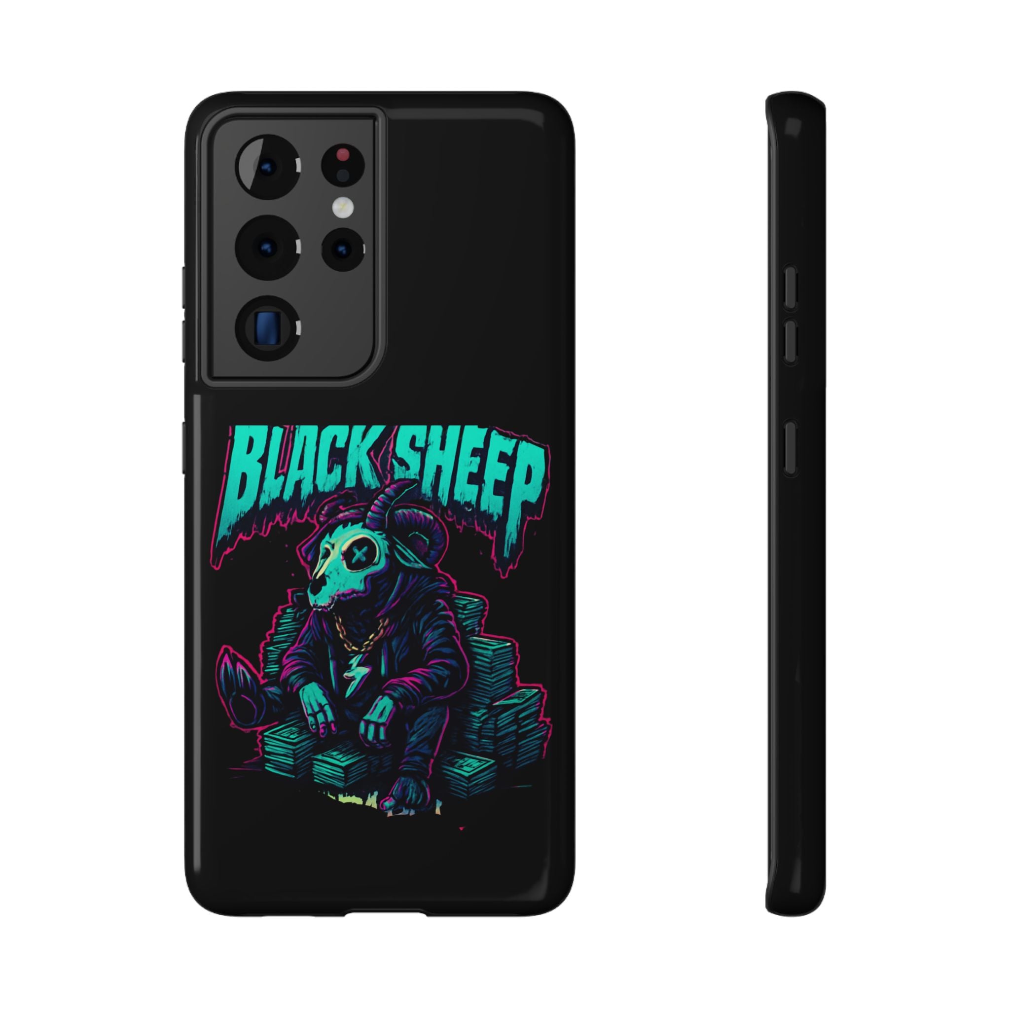 Impact-Resistant Phone Case — “Black Sheep” Neon Skull Design