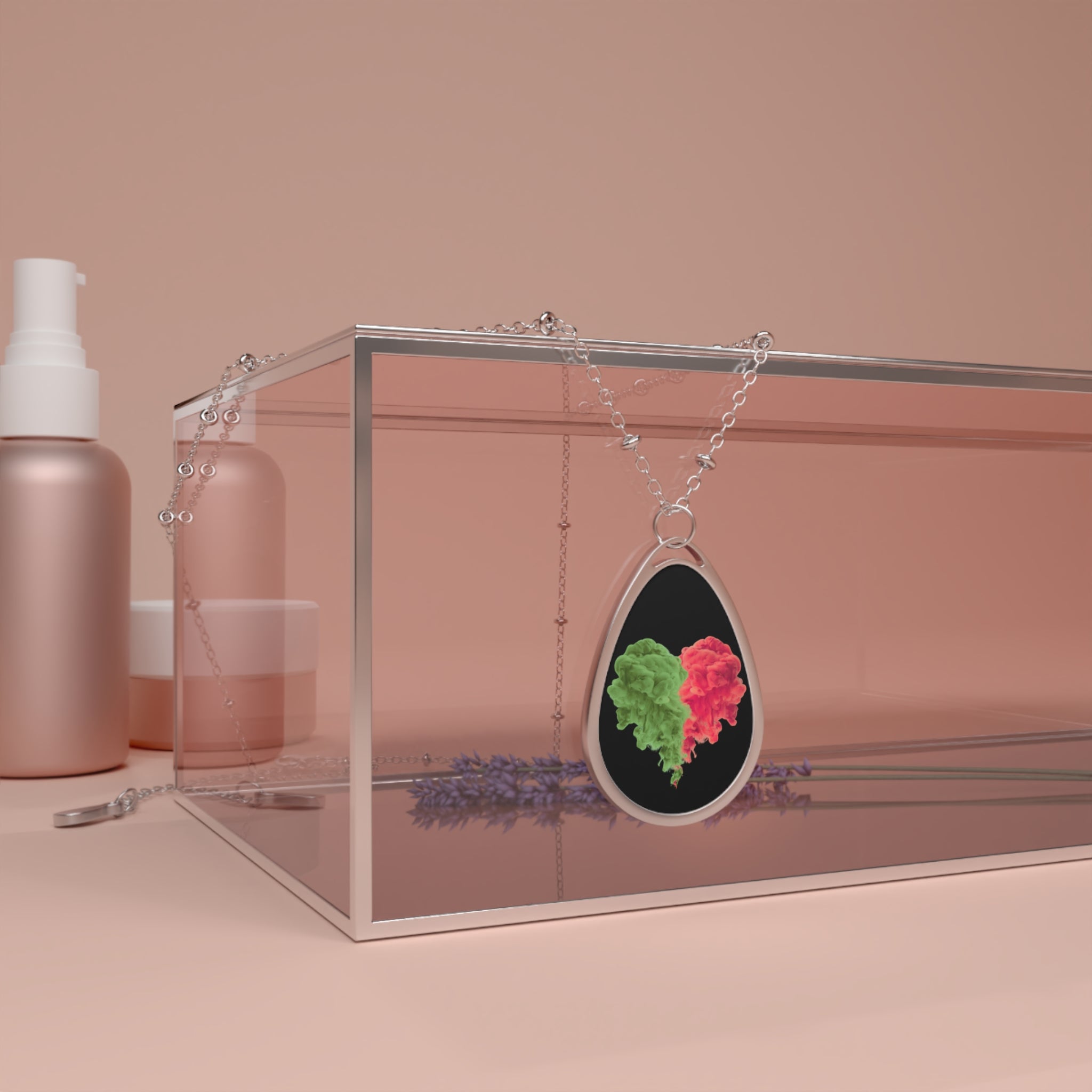 Oval Teardrop Necklace — Colorful Heart Smoke Pendant