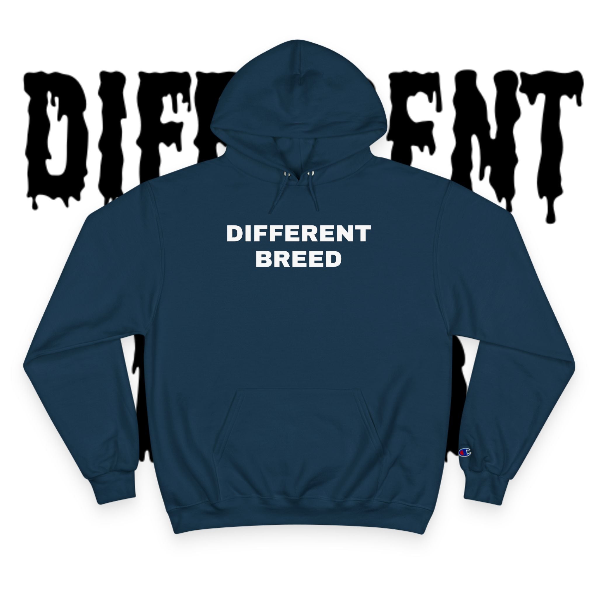 Different Breed Champion Hoodie — “Different Breed” Front, “Old Testimony Builds New Character” Back