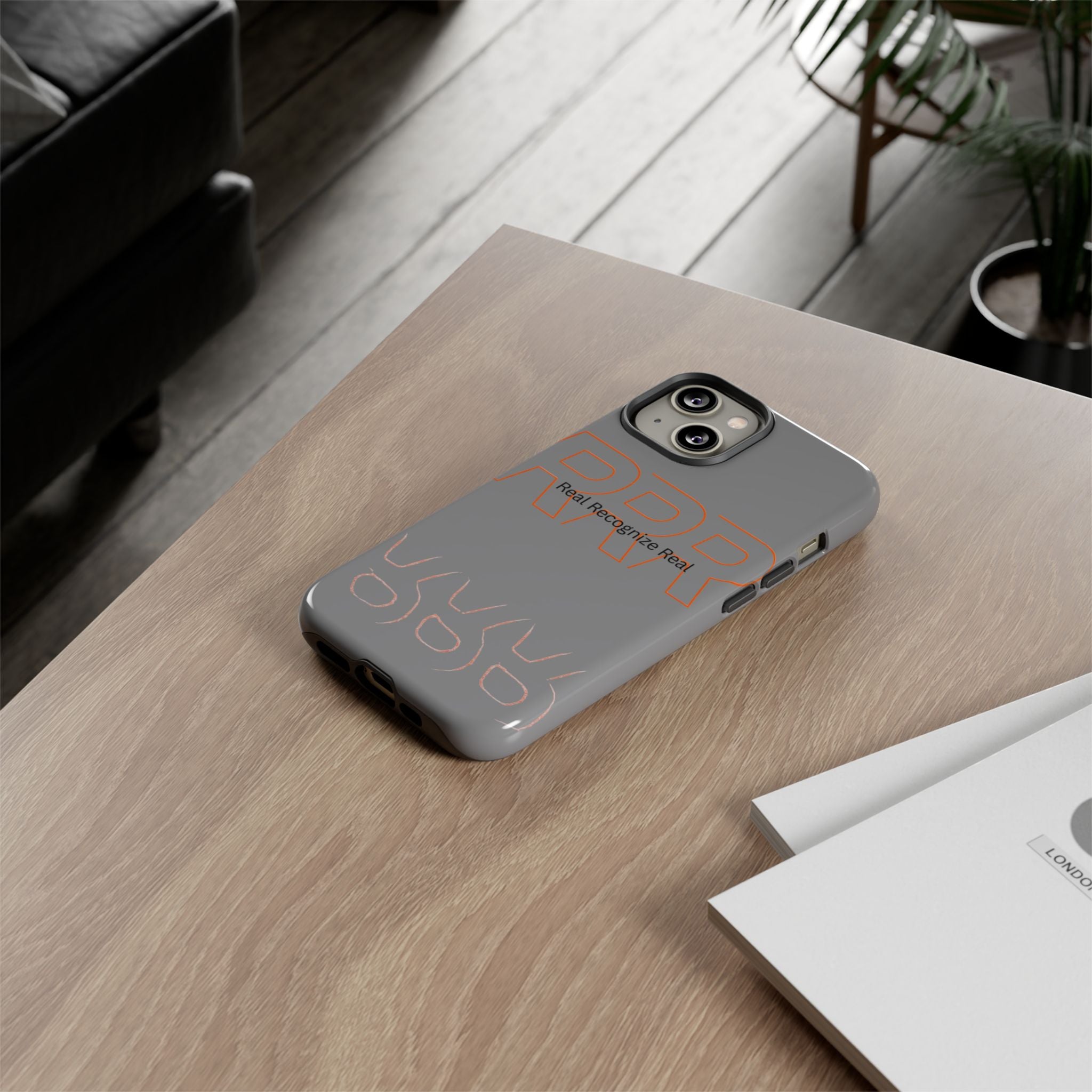 Tough Cases — 'Real Recognize Real' Protective Phone Case (Gray, Retro Outline Design)