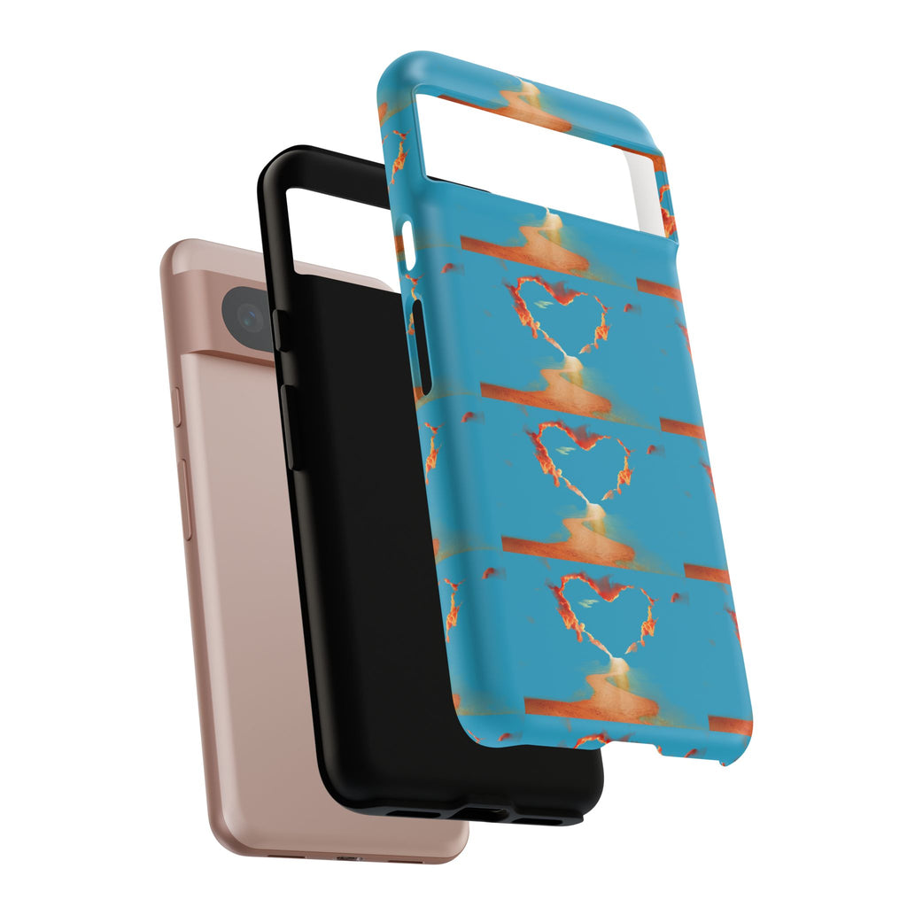Heart Flame Tough Phone Case — Blue Sunset Protective Cover