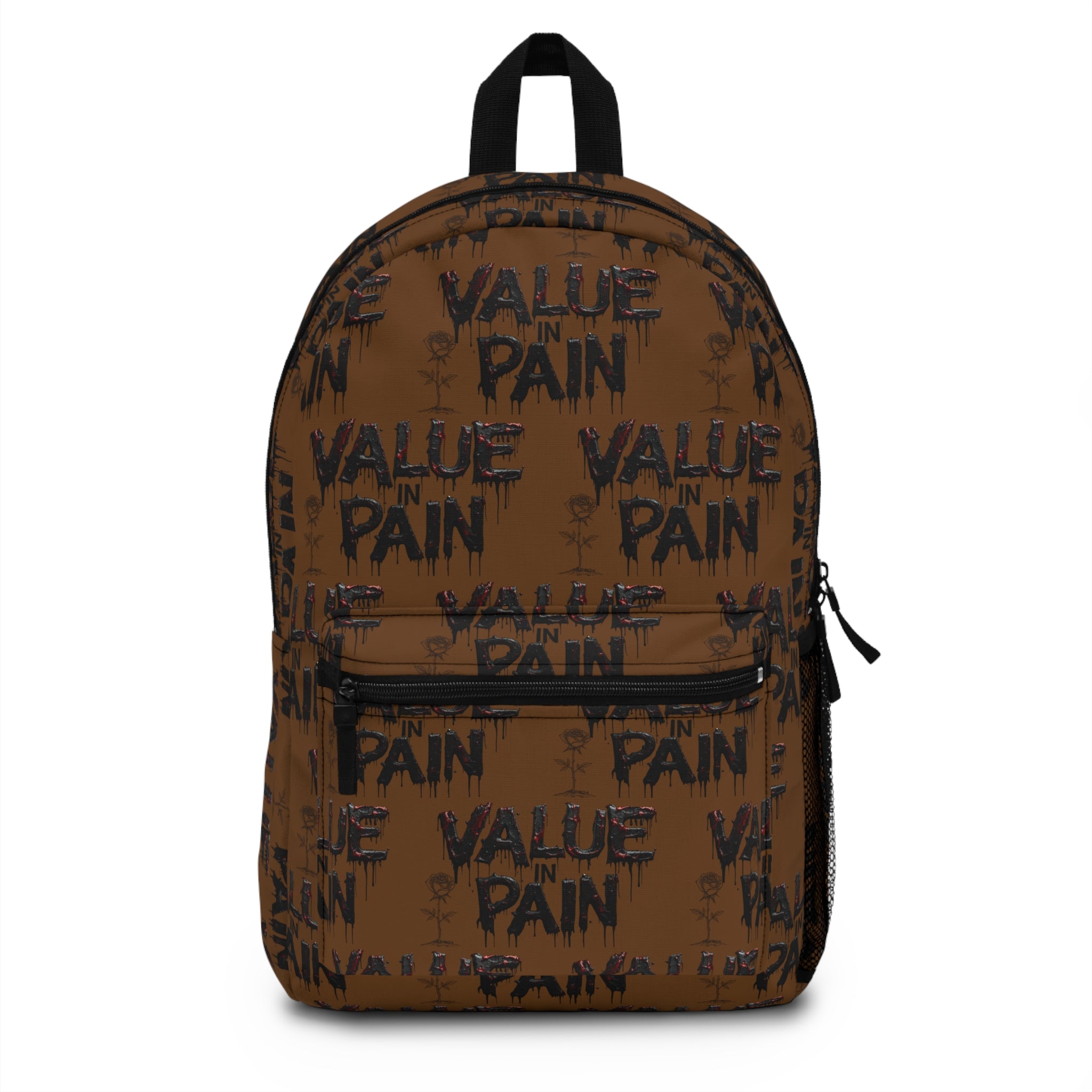 Value in Pain Backpack — Brown Grunge Graphic School & Streetwear Bag