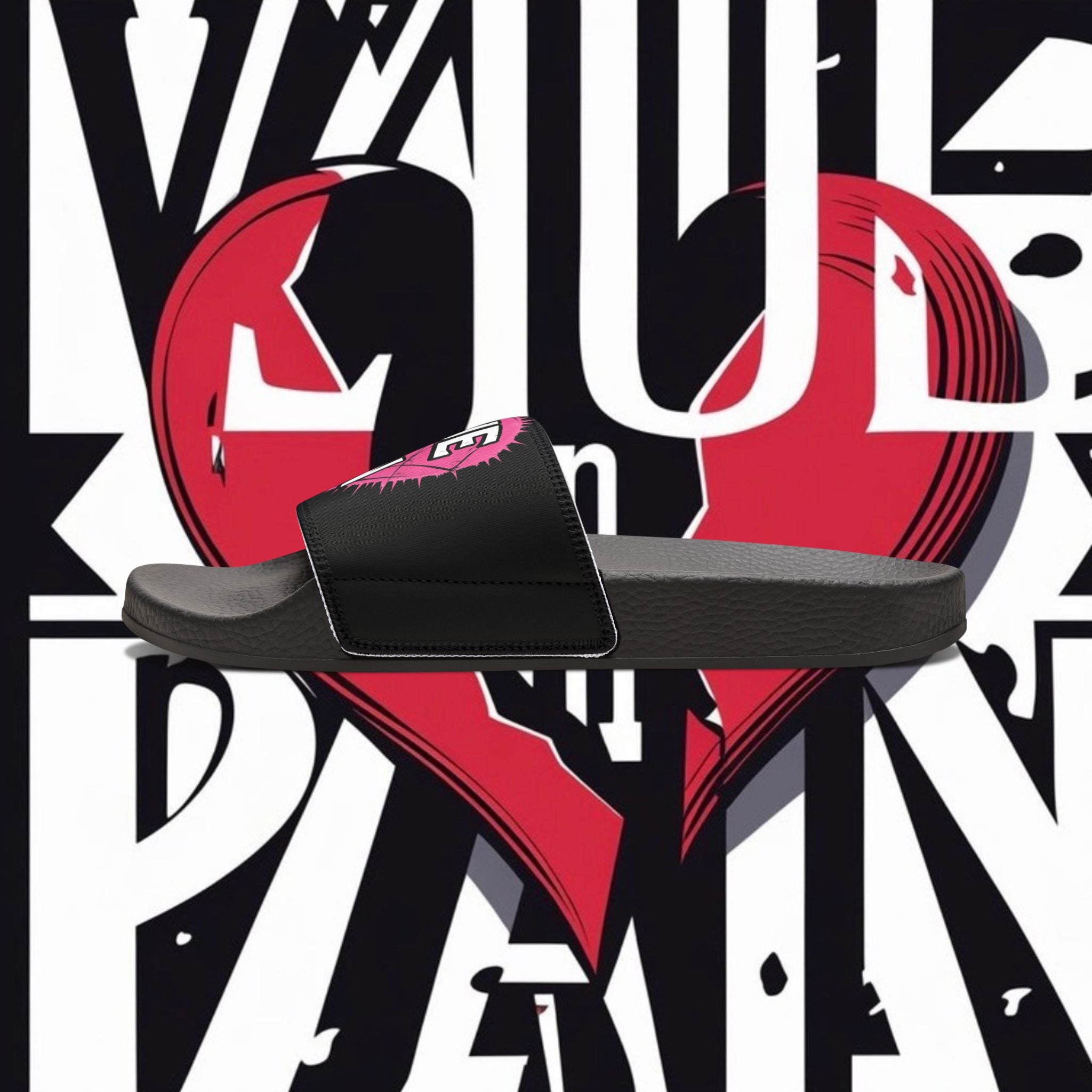 Slide Sandals — “Value in Pain” Graphic Pool Slides