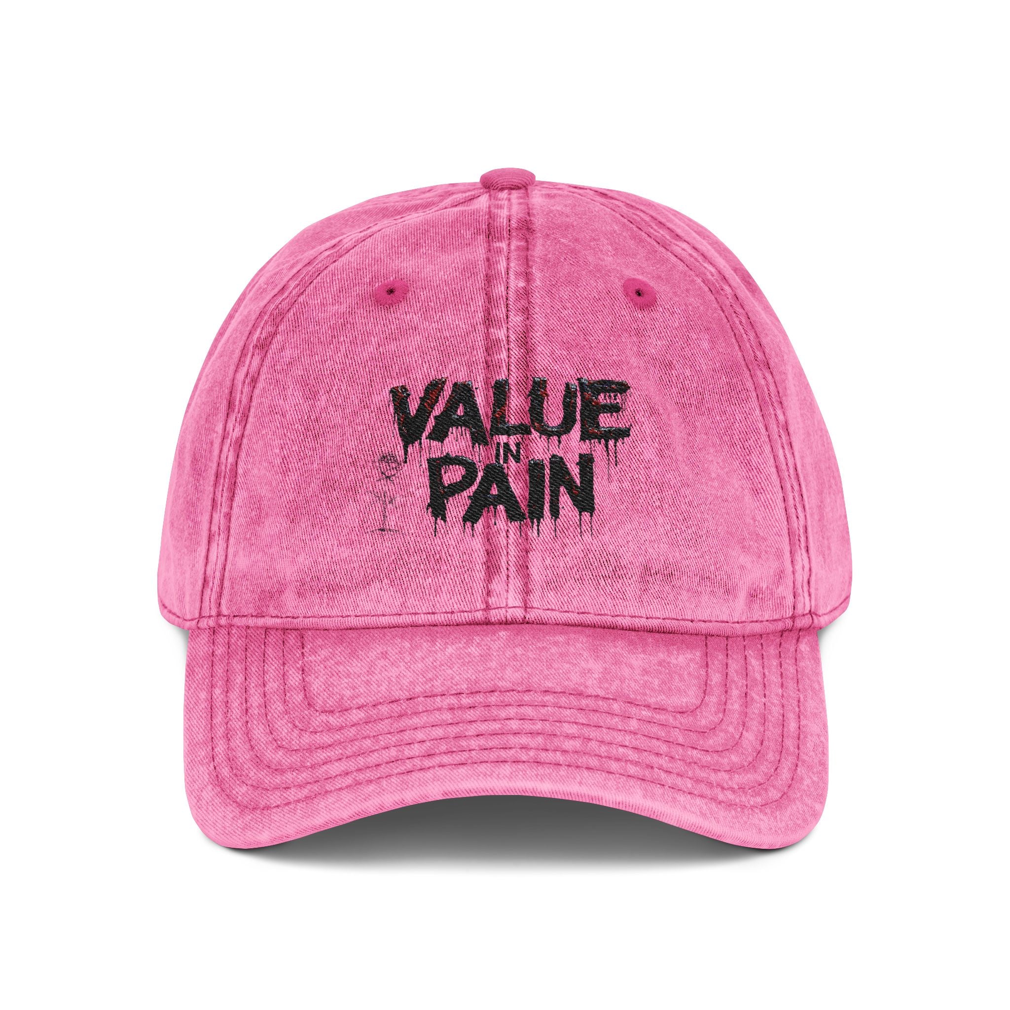 Vintage Embroidered Cap — "VALUE PAIN" Distressed Baseball Hat