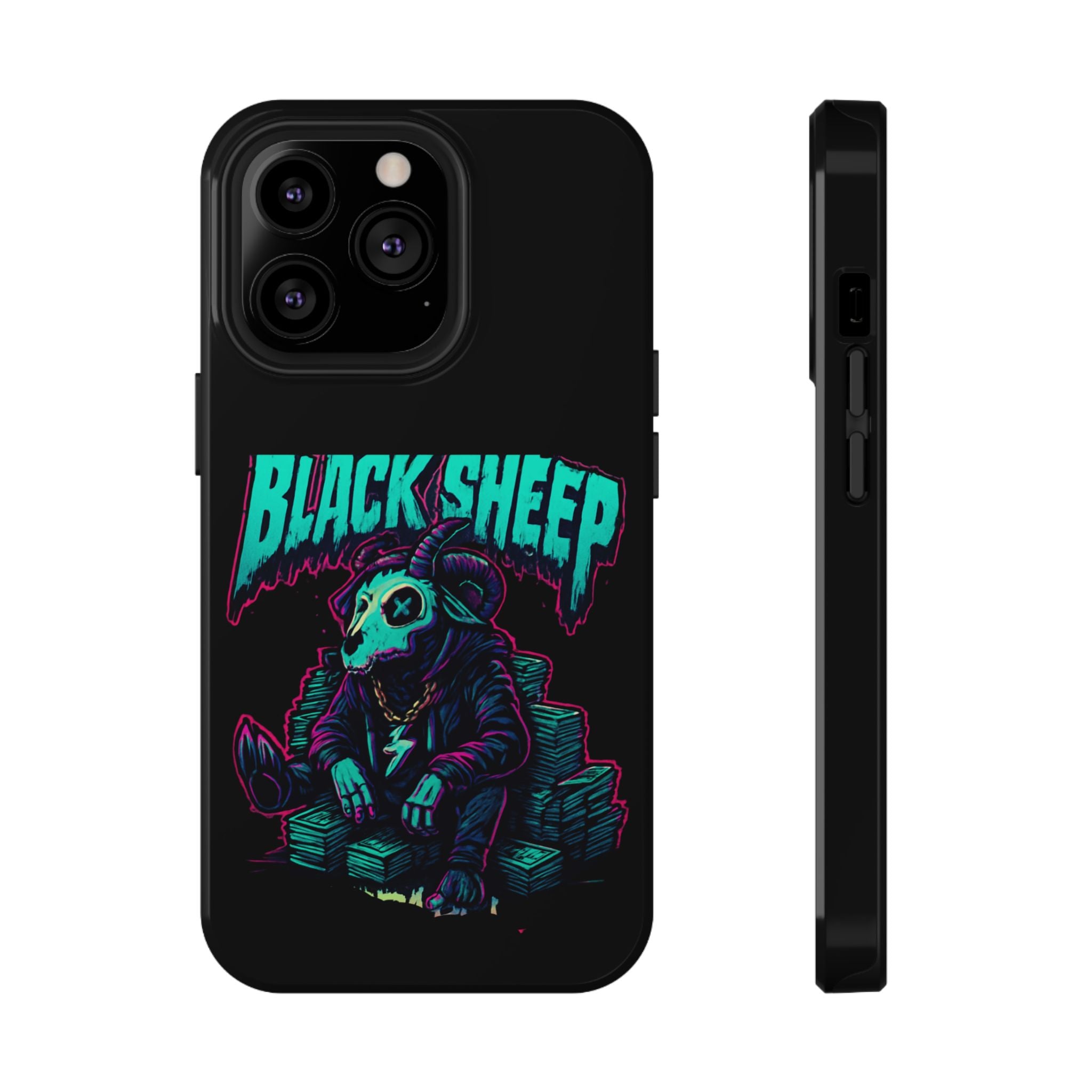 Impact-Resistant Phone Case — “Black Sheep” Neon Skull Design