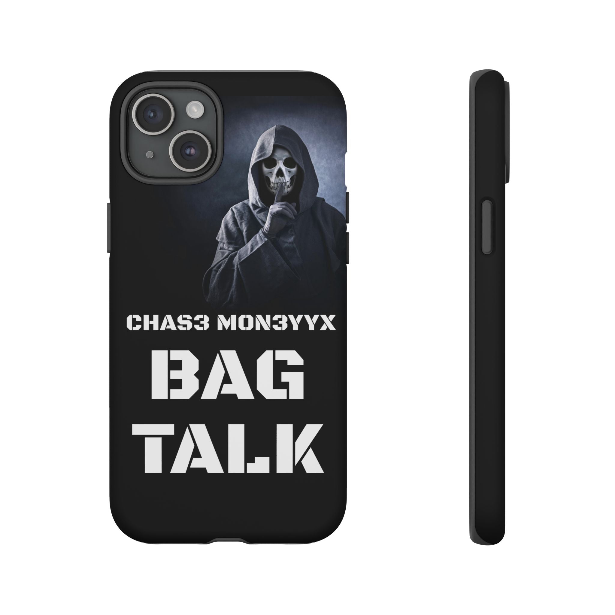Phone Case — 'Bag Talk' Grim Reaper Graphic, Dark Gothic Protective Cover
