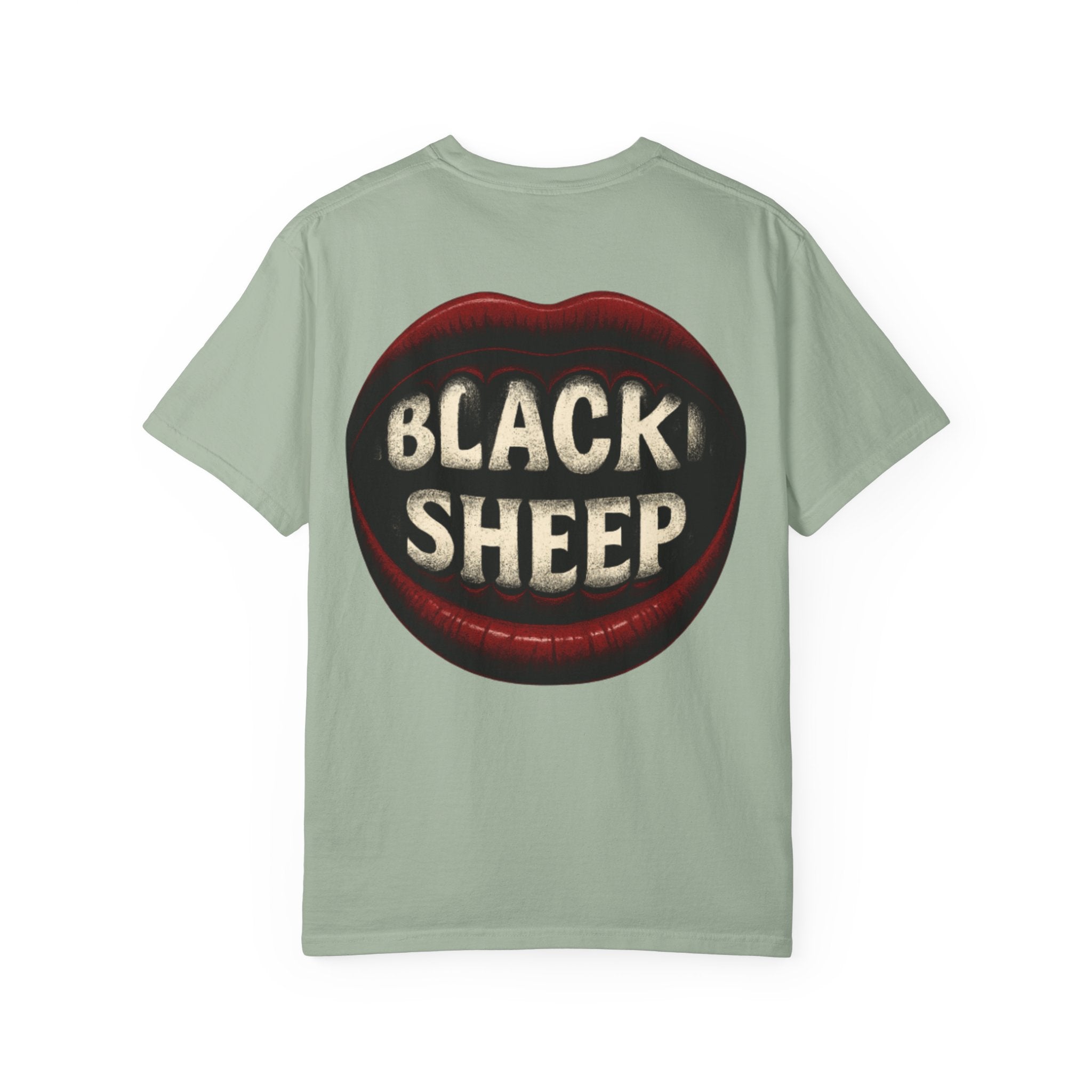 Black Sheep T-Shirt — Bold Back Lip Graphic & Front Text