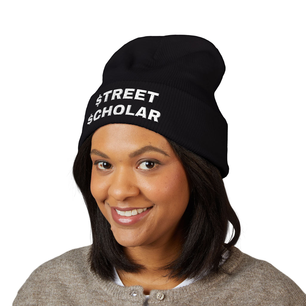 Street Scholar Embroidered Beanie — Classic Cuffed Knit Hat