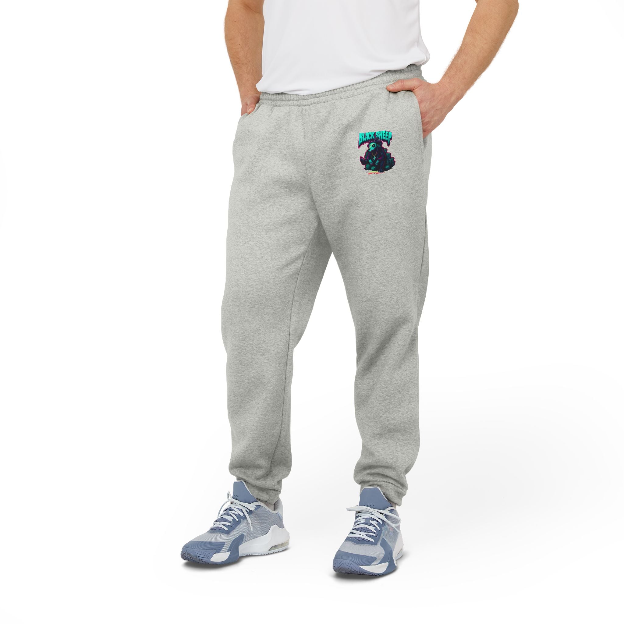 Adidas Fleece Joggers — Grey Athletic Sweatpants with Small Chest Patch Graphic