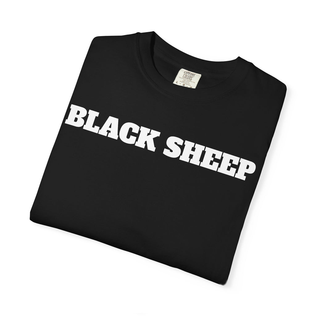 Black Sheep T-Shirt — Bold Back Lip Graphic & Front Text