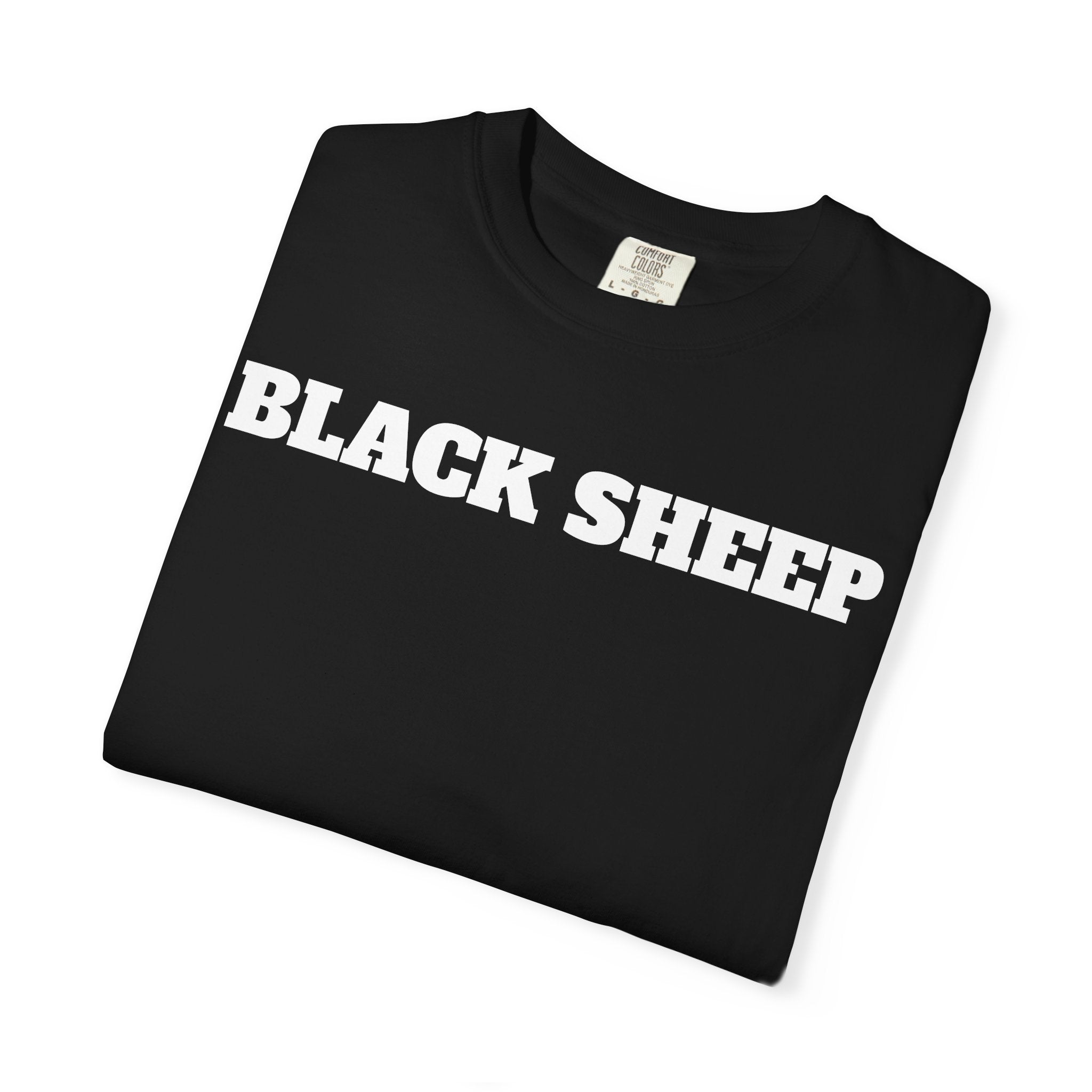 Black Sheep T-Shirt — Bold Back Lip Graphic & Front Text