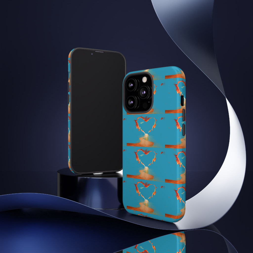Heart Flame Tough Phone Case — Blue Sunset Protective Cover