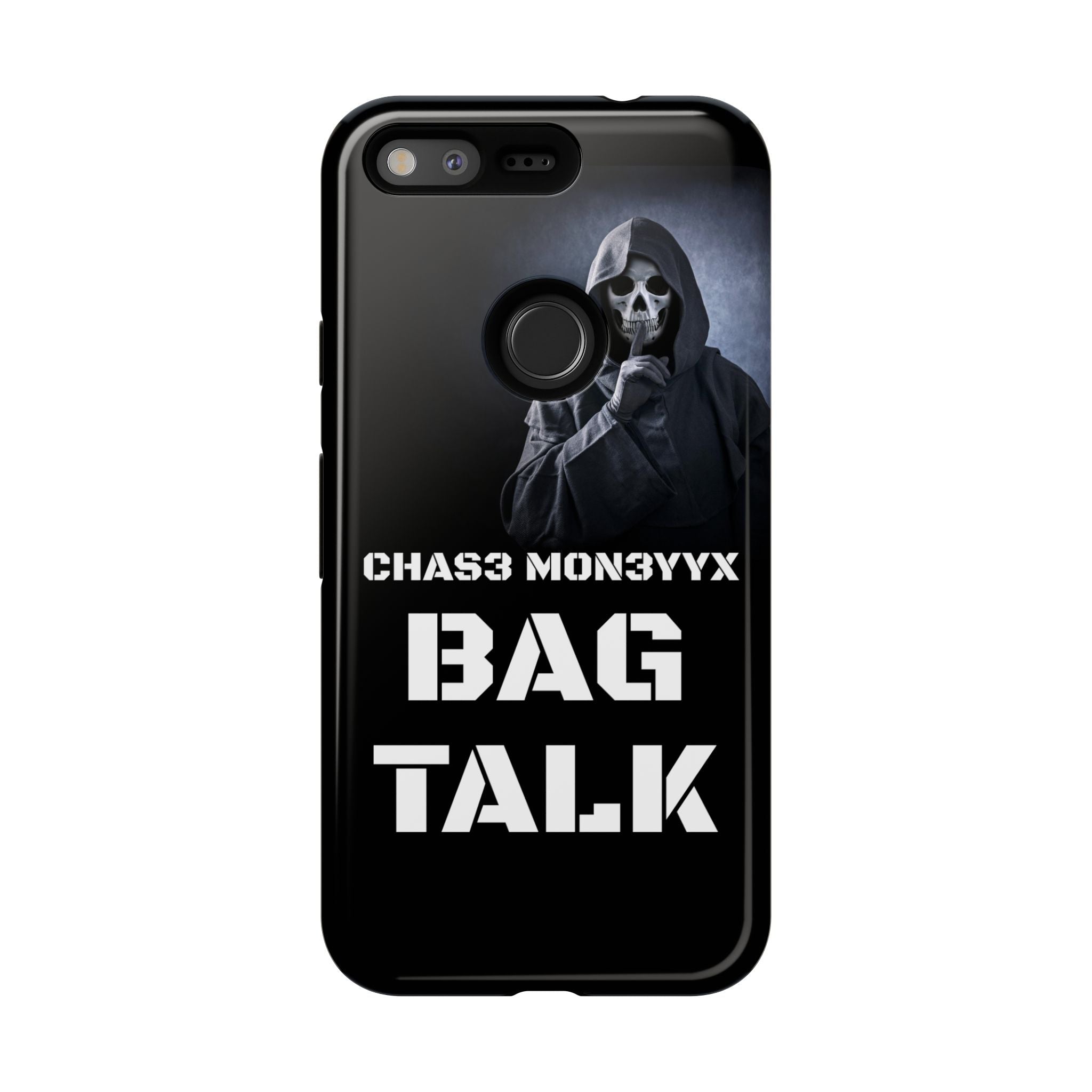 Phone Case — 'Bag Talk' Grim Reaper Graphic, Dark Gothic Protective Cover