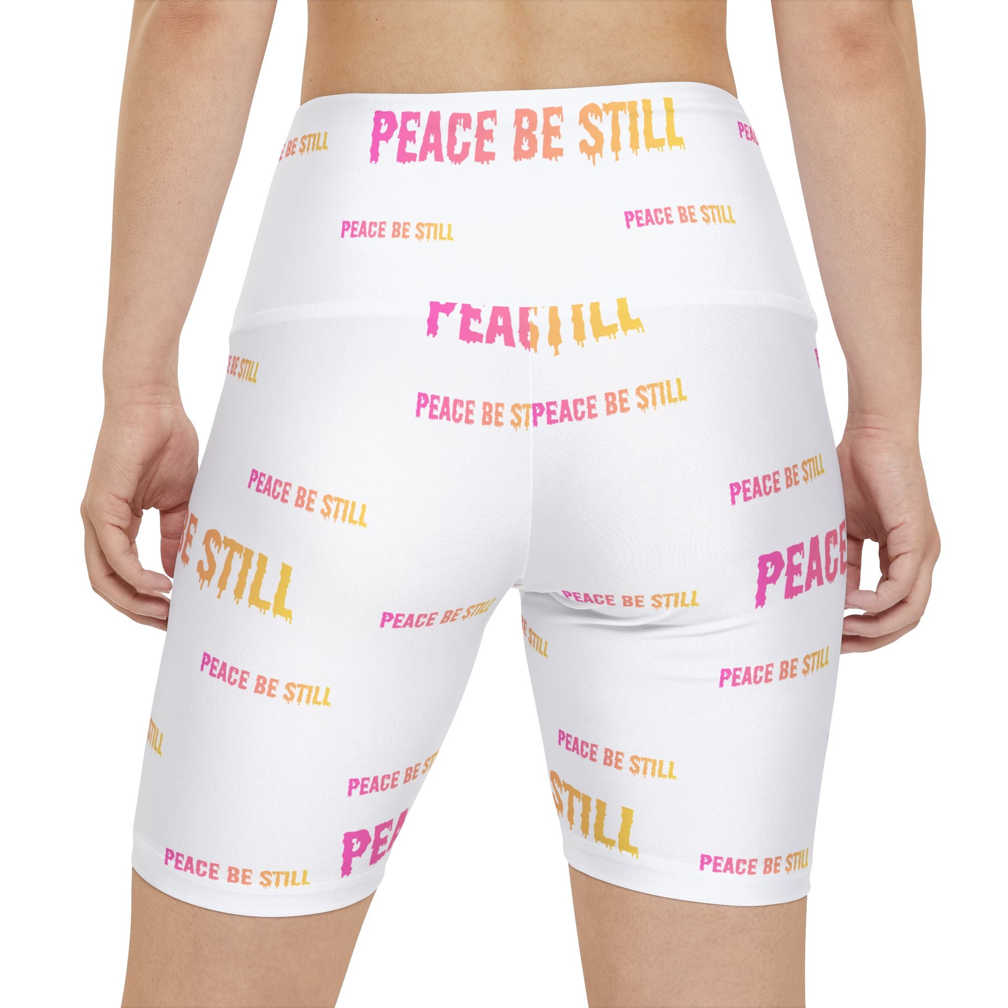 Peace Be Still Women's Workout Shorts — All-Over Print Yoga Biker Shorts