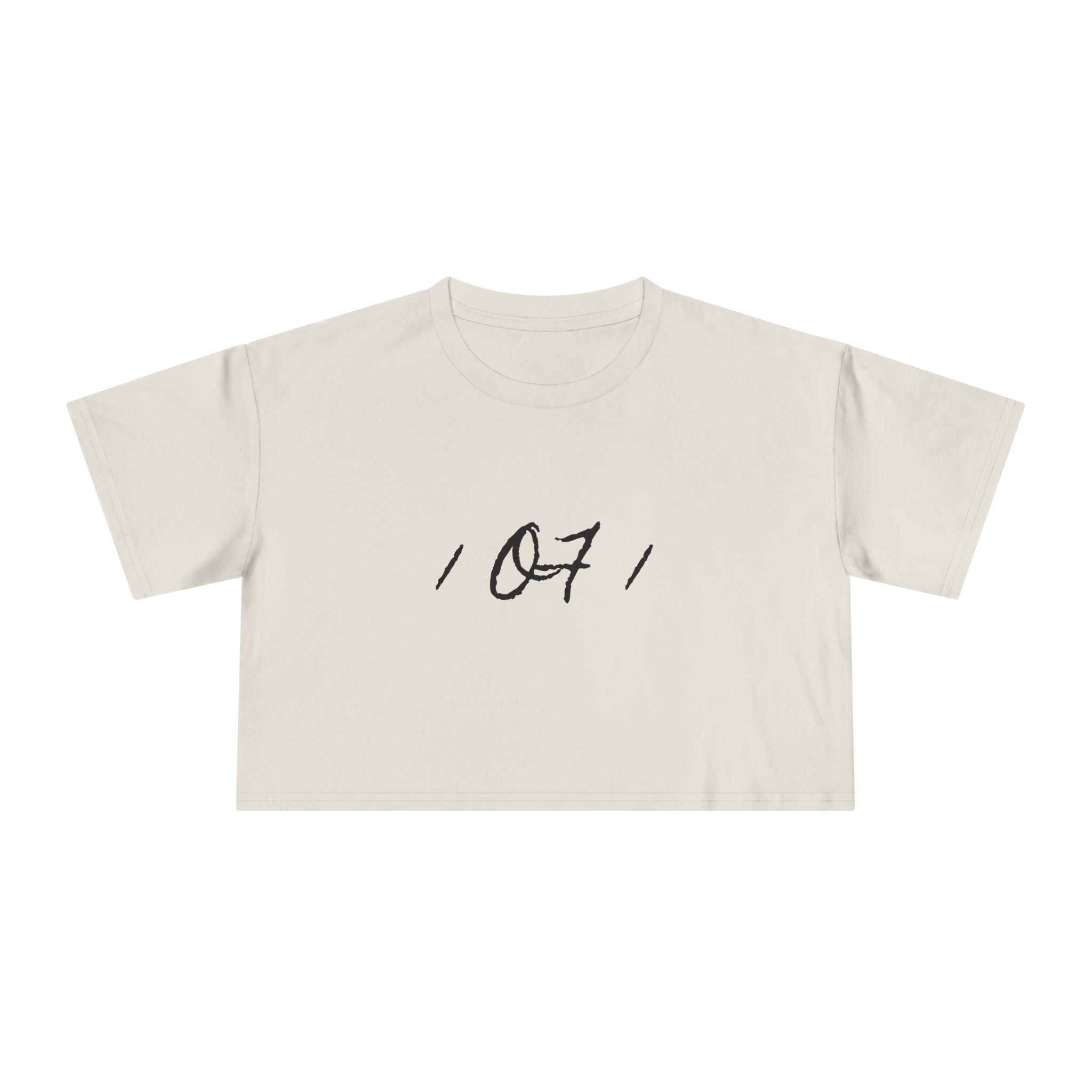 Crop Tee — Minimal Script "07" Front with Script Back Text