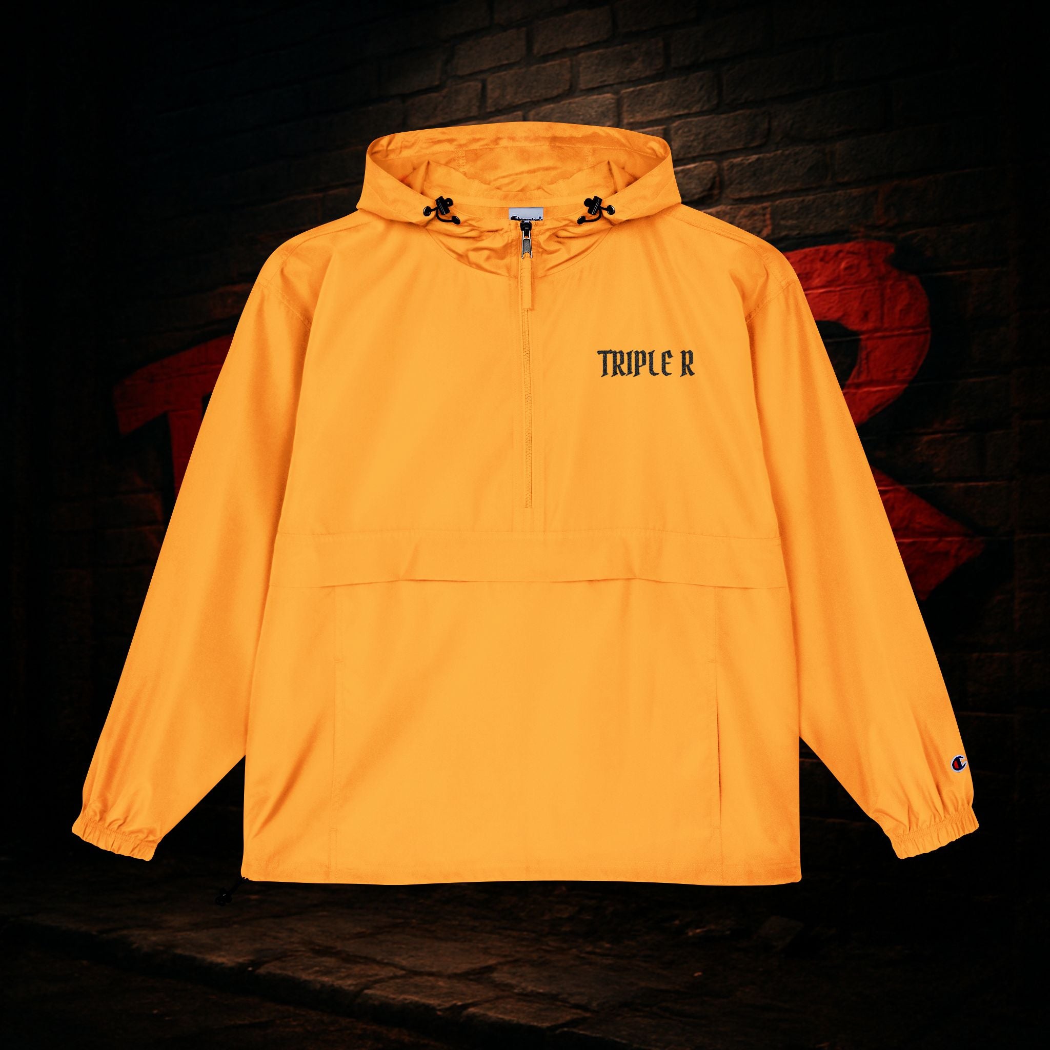 Packable Orange Anorak Jacket – Lightweight Hooded Windbreaker