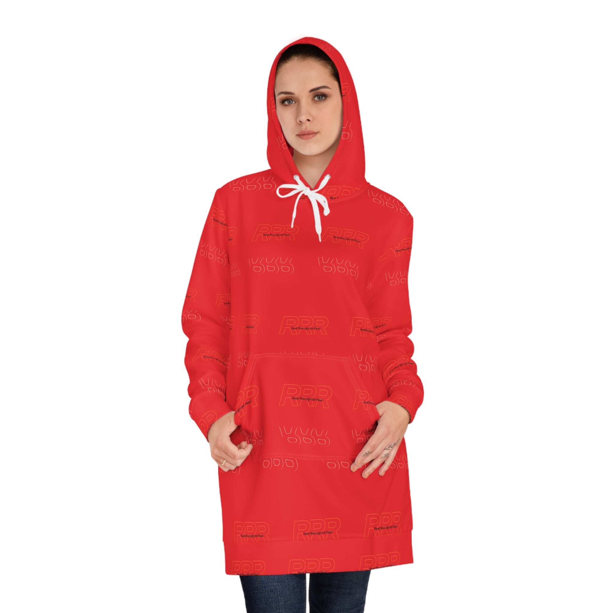 Red Hoodie Dress — Cozy All-Over Print Women's Hooded Dress