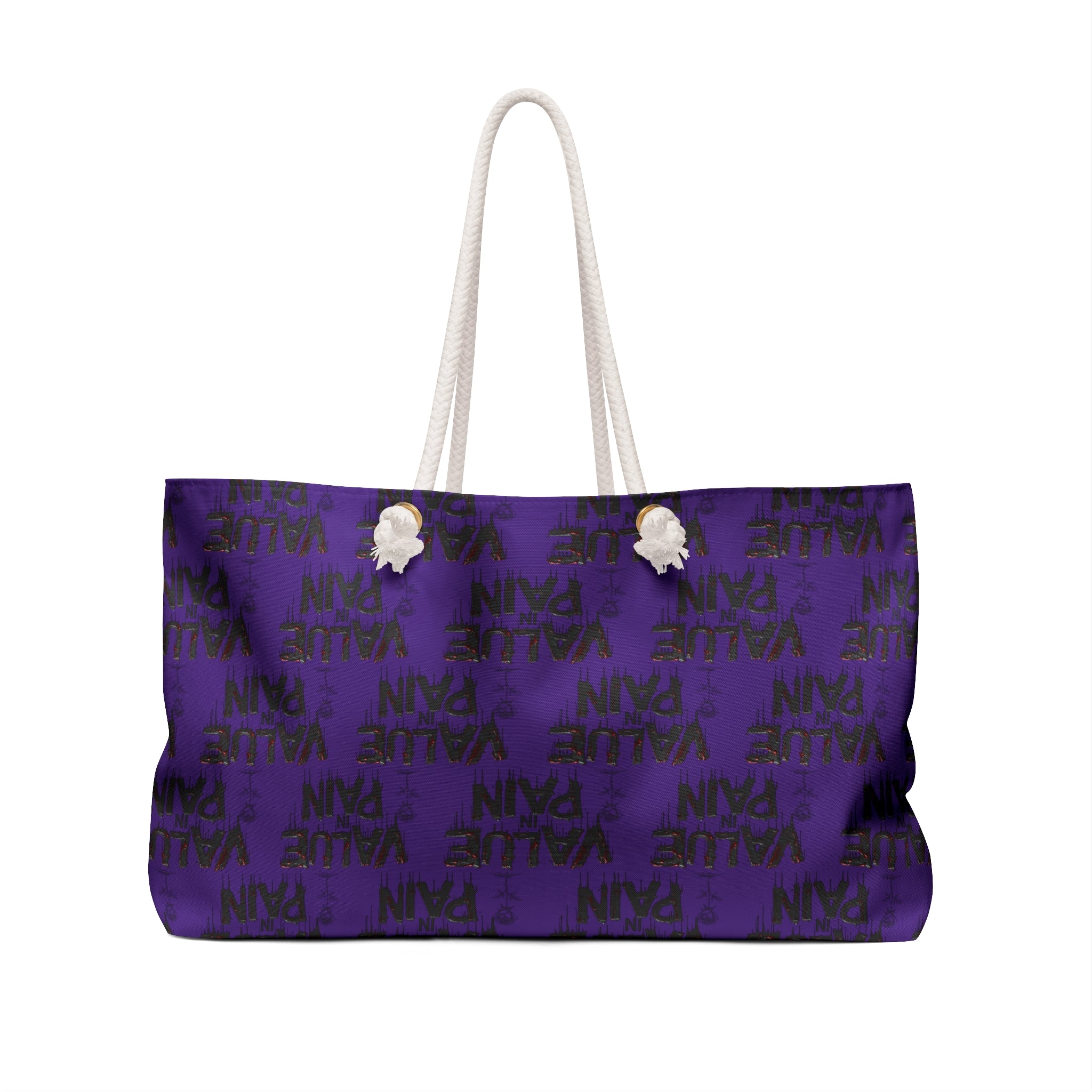 Purple 'Value Pain' Canvas Weekender Bag — Large Travel Tote for Gym & Getaways