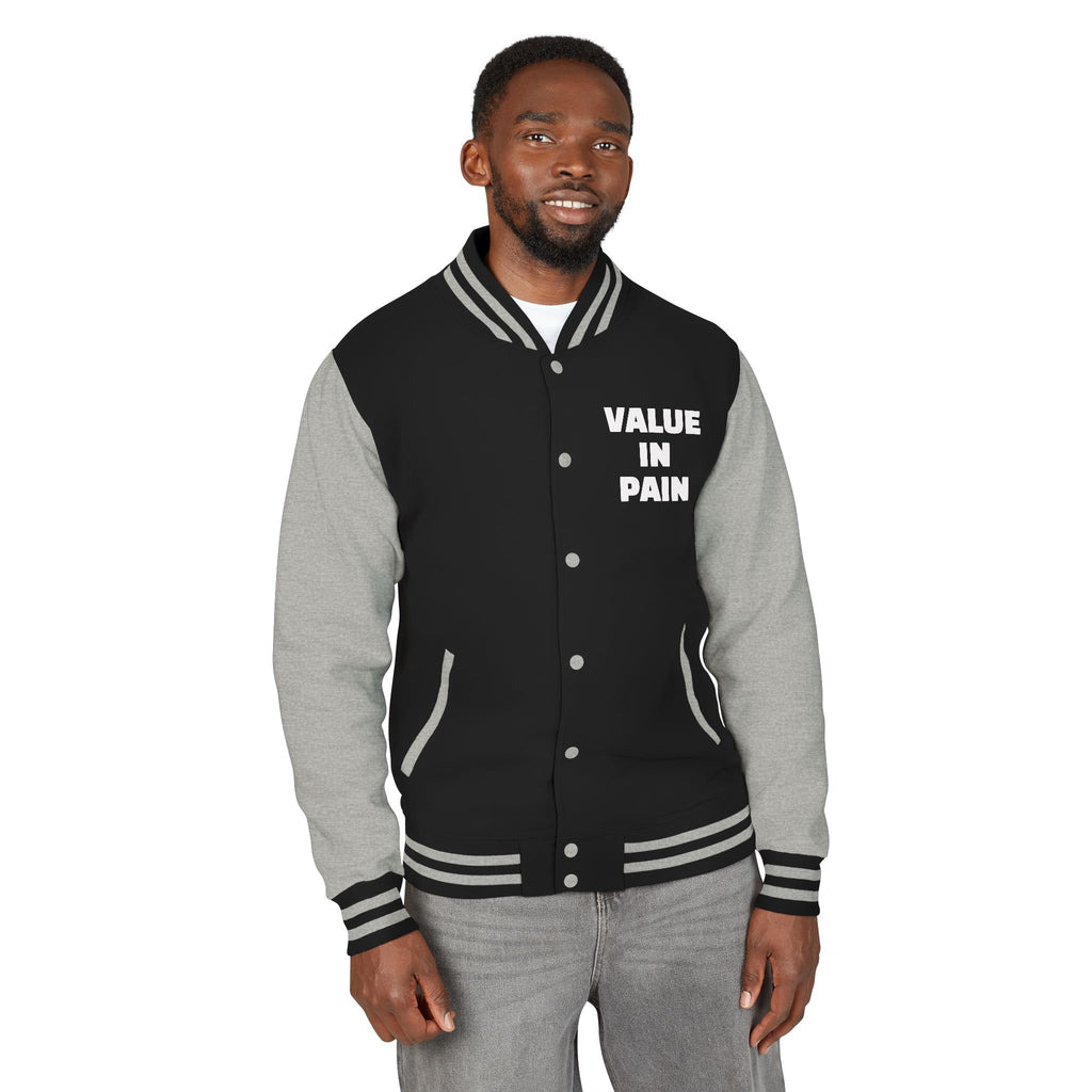 Letterman Jacket — Small Neon Portrait Patch & Repeated 'Different Breed Apparel' Back Print