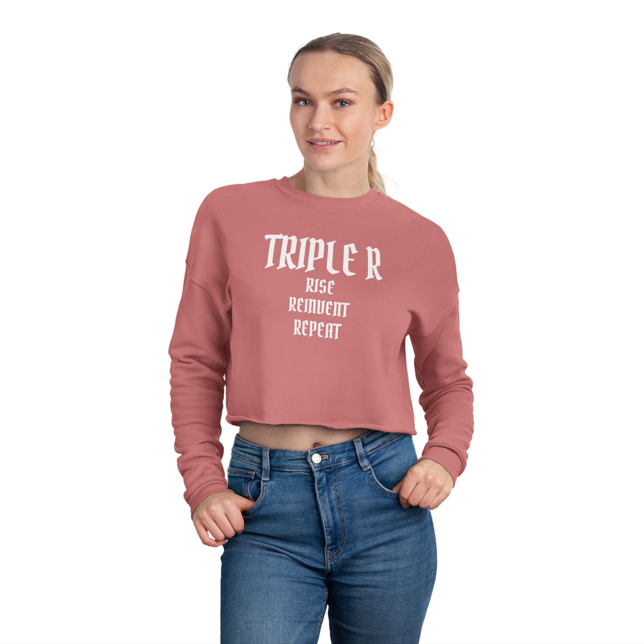 Cropped Sweatshirt — "TRIPLE R: Rise Rebuild Repeat" Graphic Crop Top