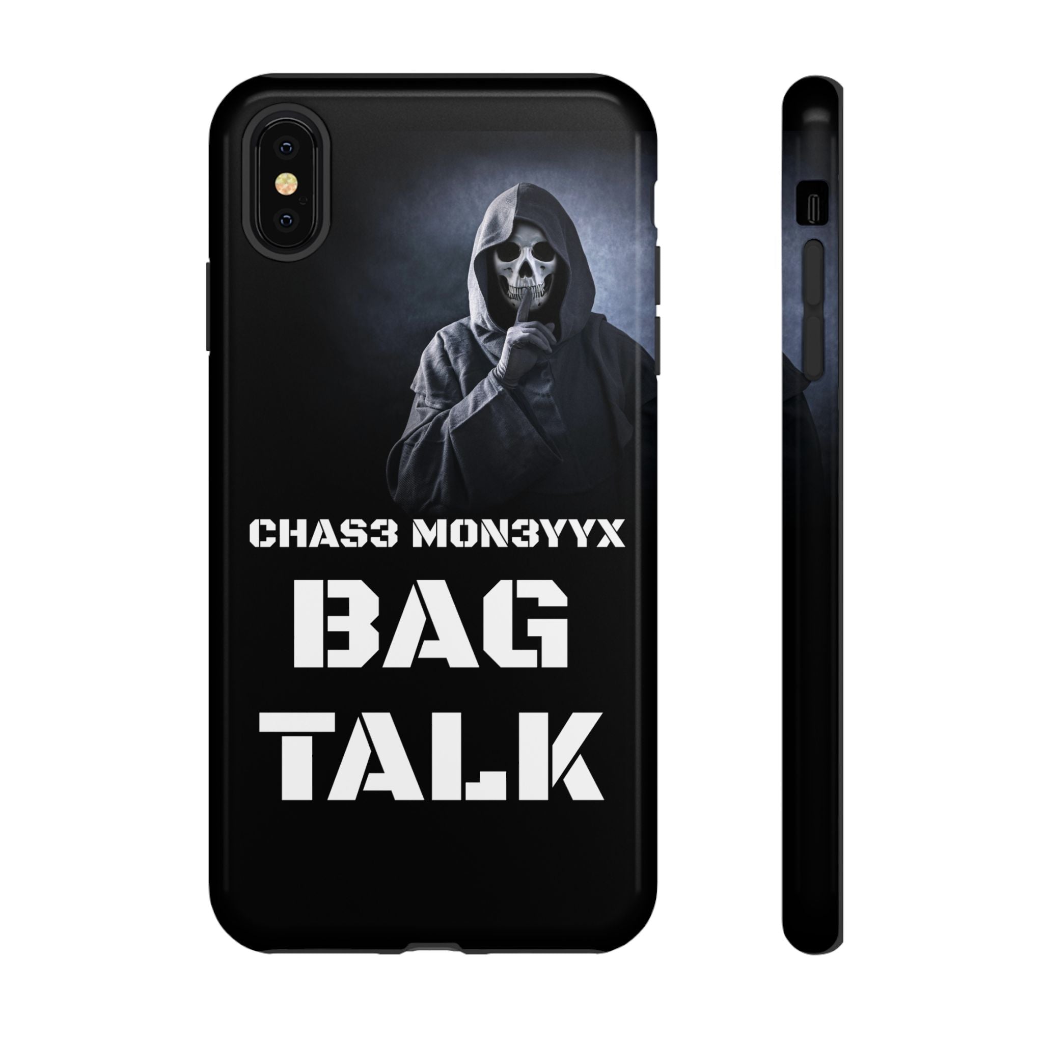 Phone Case — 'Bag Talk' Grim Reaper Graphic, Dark Gothic Protective Cover