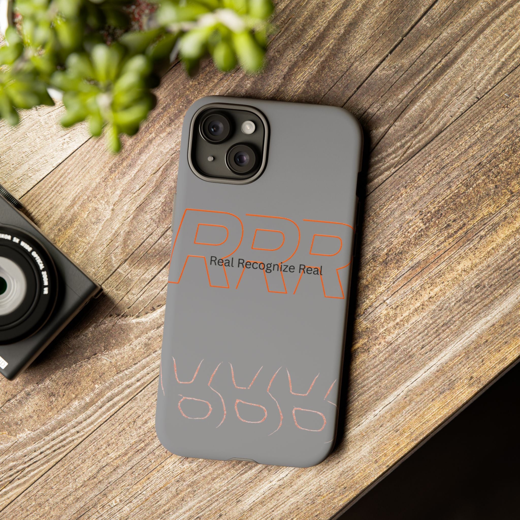 Tough Cases — 'Real Recognize Real' Protective Phone Case (Gray, Retro Outline Design)
