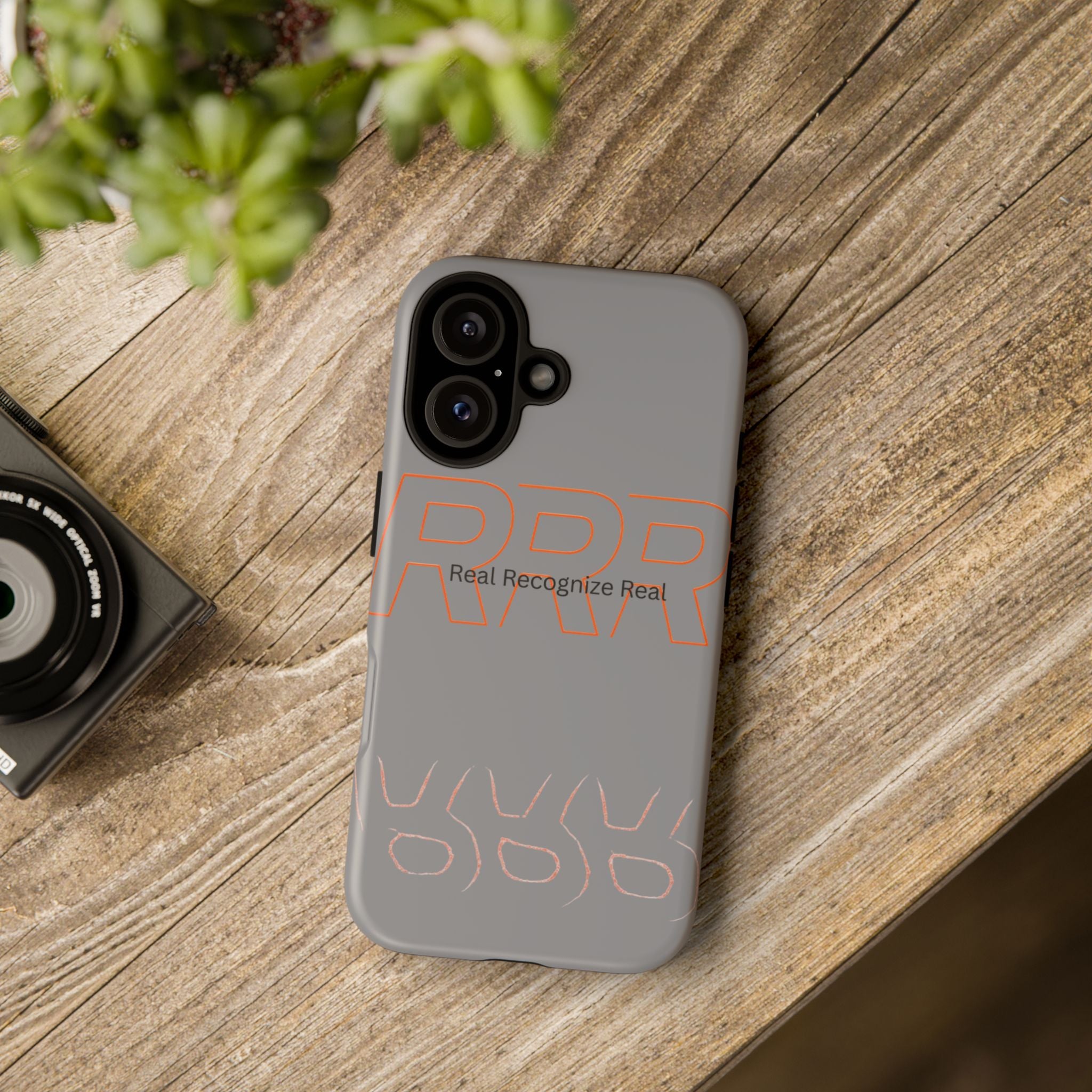 Tough Cases — 'Real Recognize Real' Protective Phone Case (Gray, Retro Outline Design)