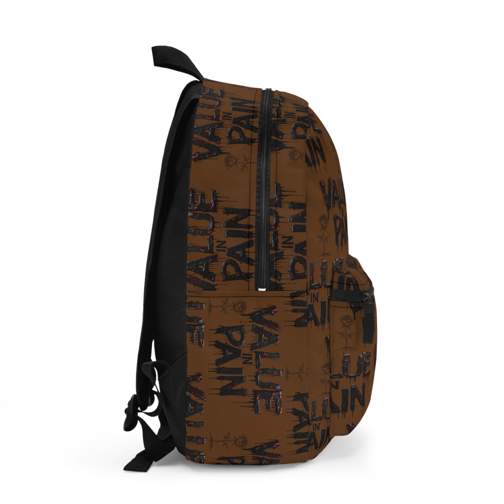 Value in Pain Backpack — Brown Grunge Graphic School & Streetwear Bag