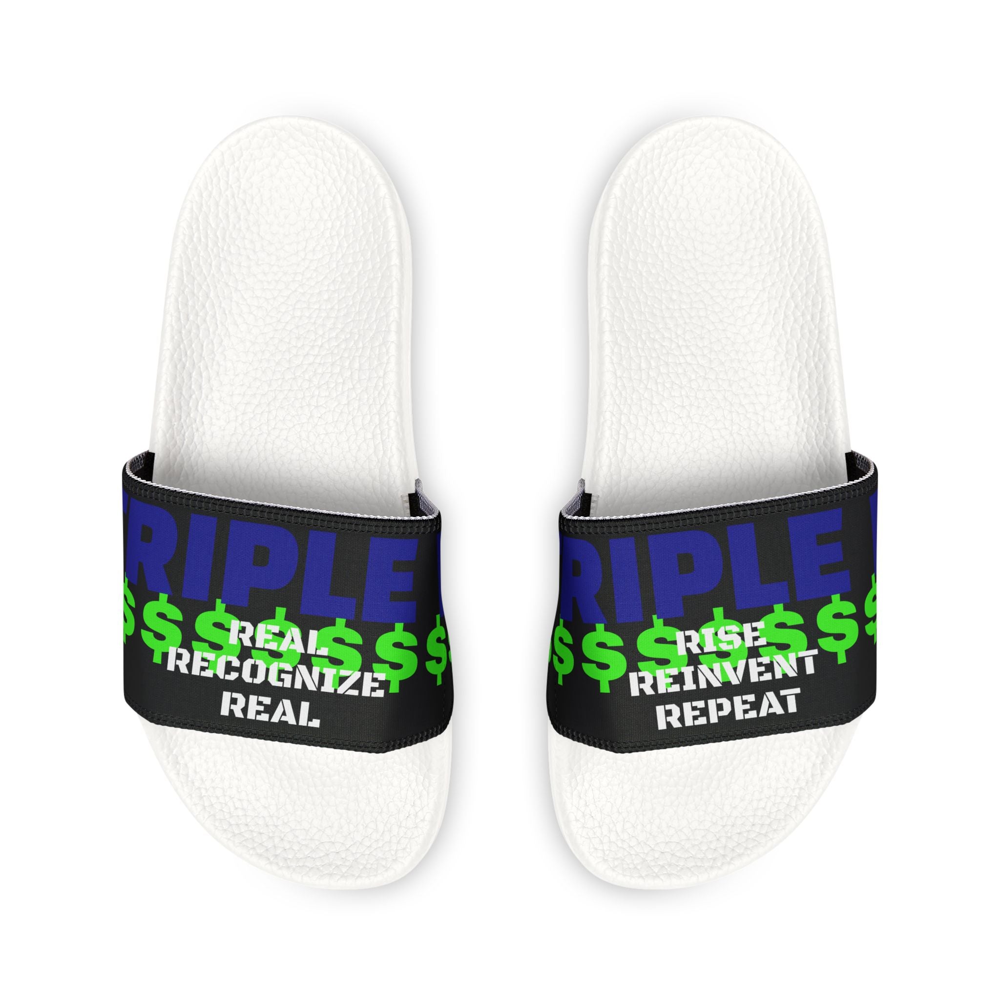Women's Slide Sandals — Bold Green Dollar Sign Removable-Strip Design