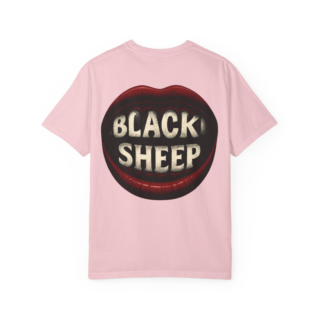 Black Sheep T-Shirt — Bold Back Lip Graphic & Front Text