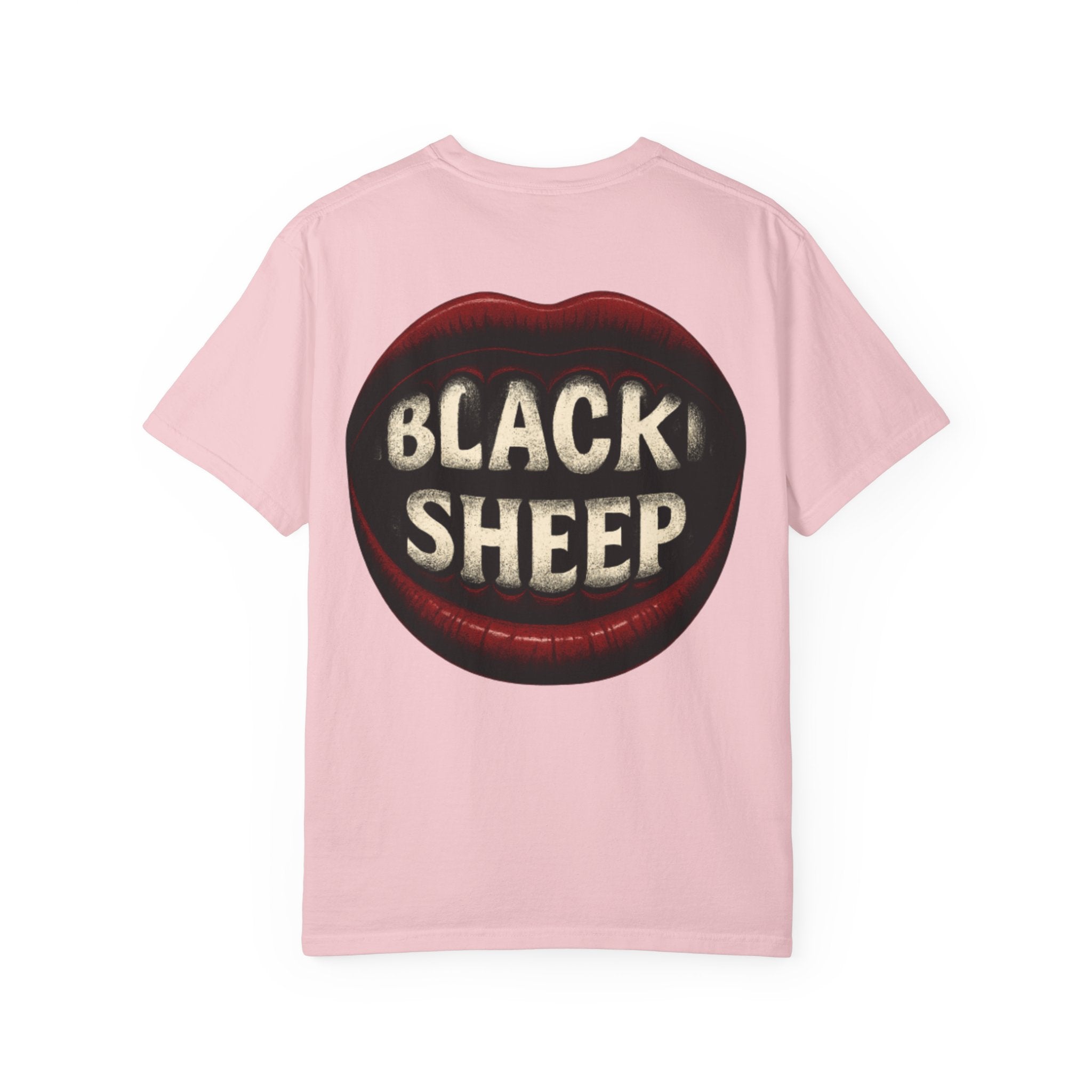Black Sheep T-Shirt — Bold Back Lip Graphic & Front Text