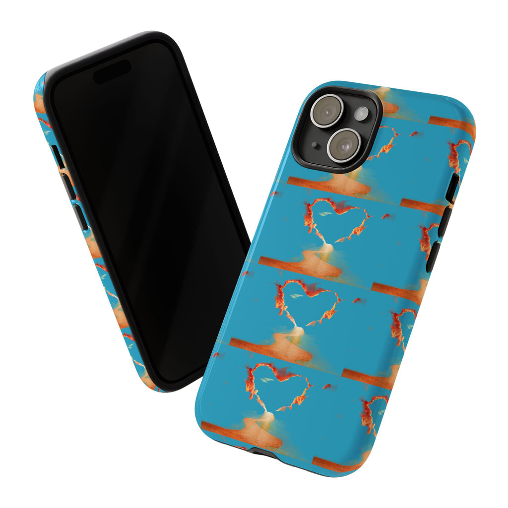 Heart Flame Tough Phone Case — Blue Sunset Protective Cover