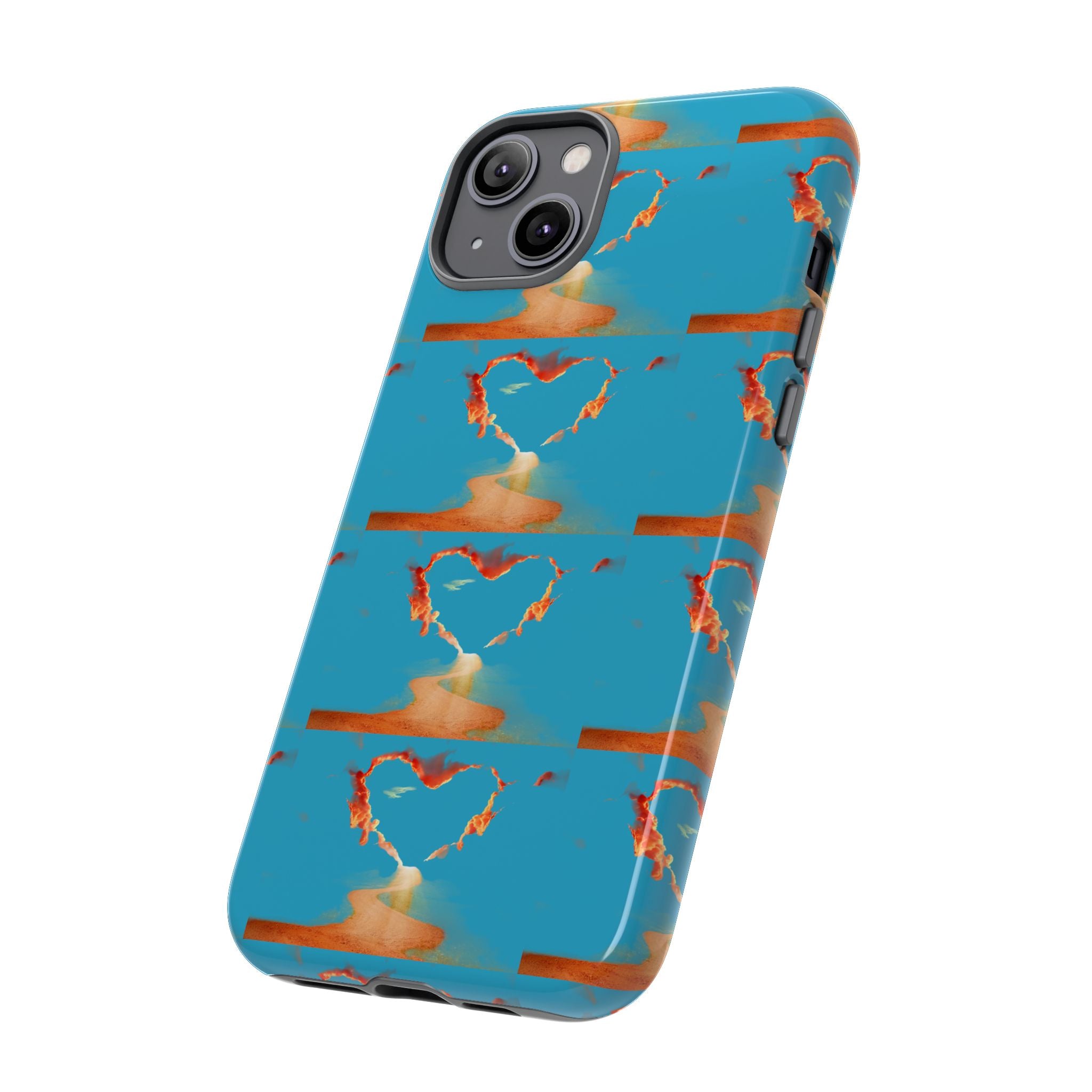 Heart Flame Tough Phone Case — Blue Sunset Protective Cover