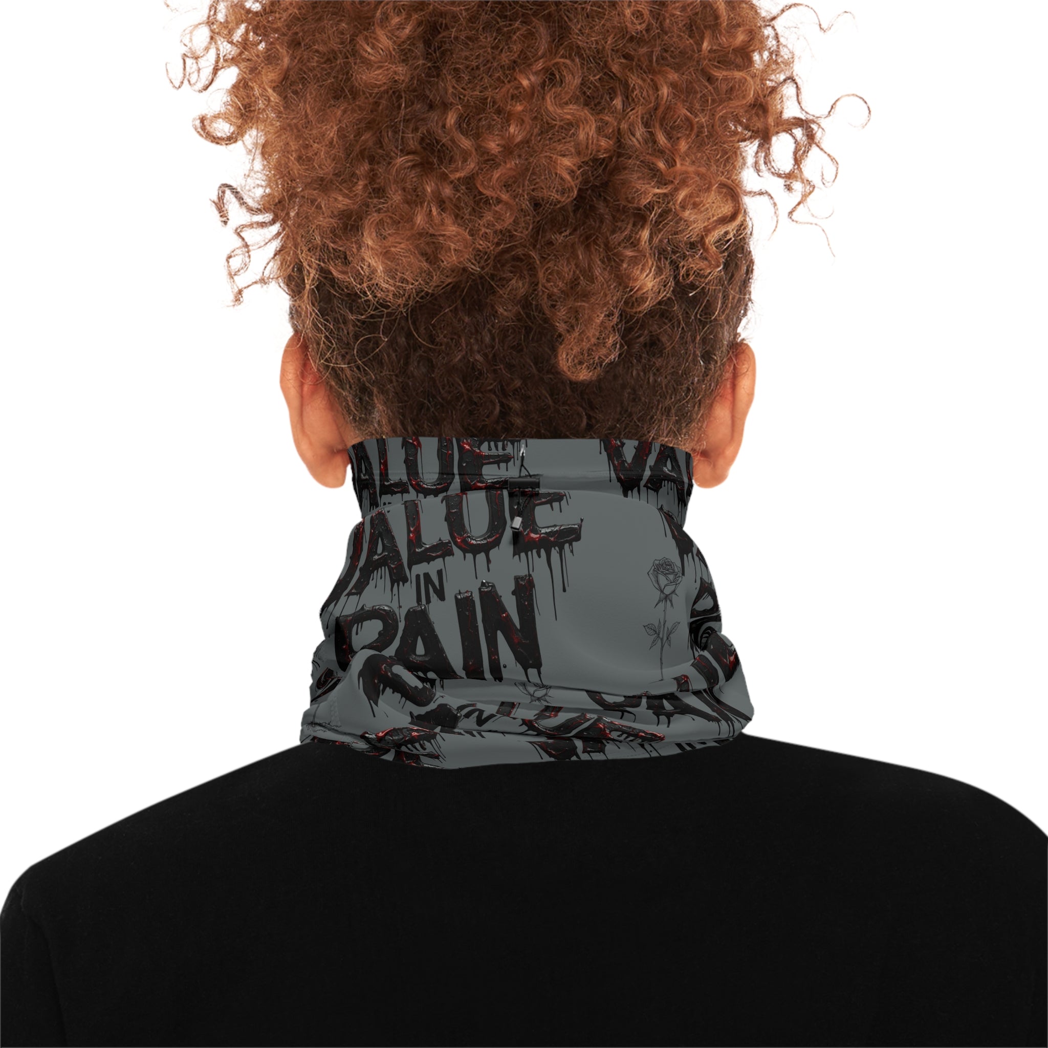 Value in Pain Winter Neck Gaiter — Gothic Text Pattern Face Mask Scarf