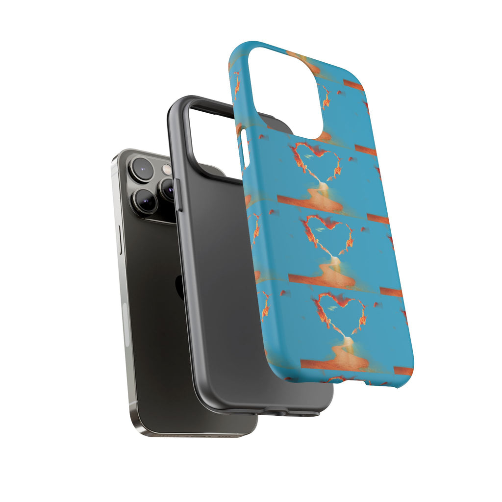 Heart Flame Tough Phone Case — Blue Sunset Protective Cover