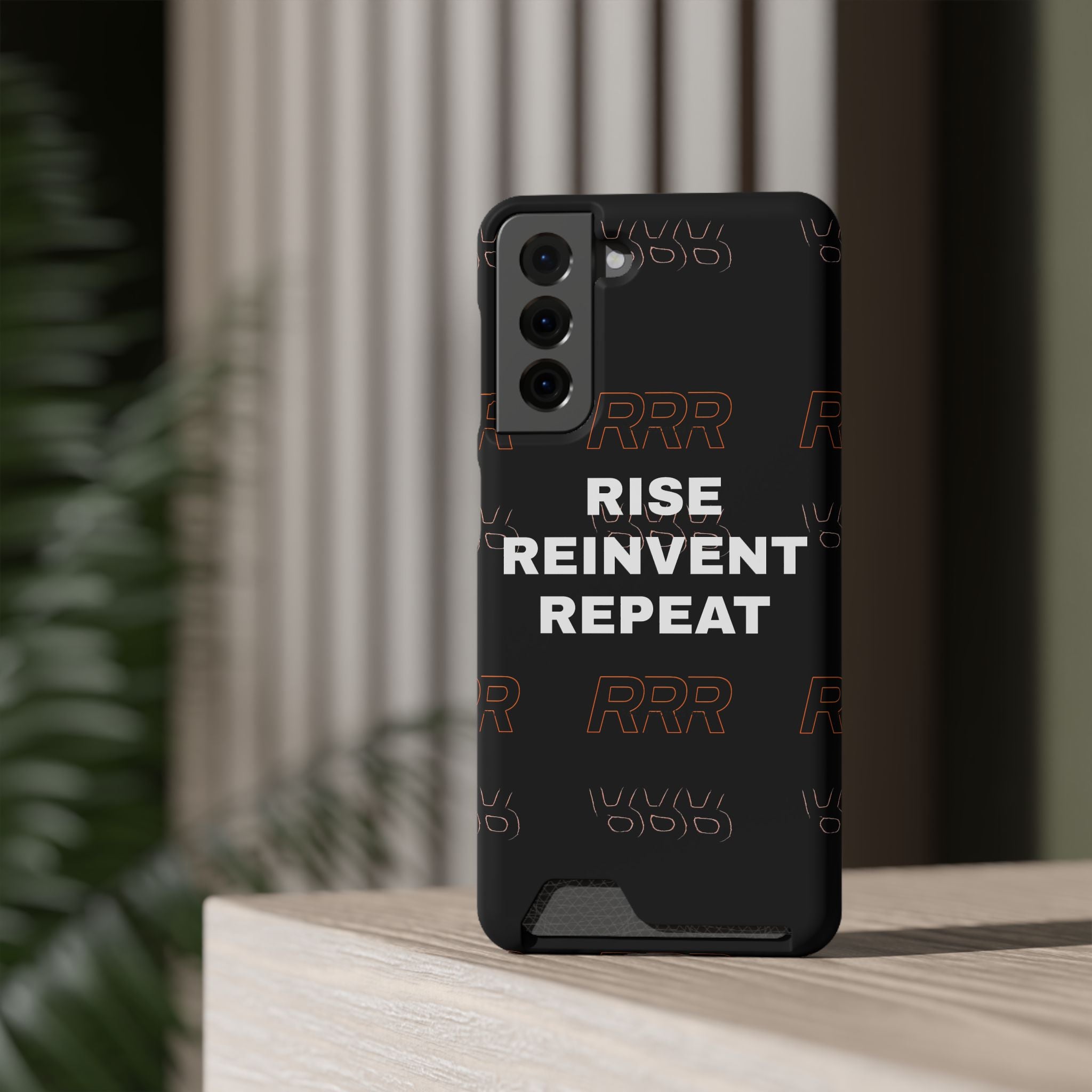 Rise Reinvent Repeat Phone Card Case — Slim Wallet Phone Case with Motivational Design